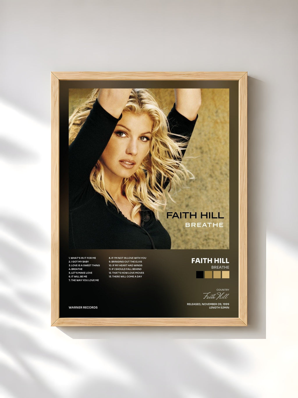 #bois Tableau de l'album Breathe de Faith Hill, cadre en bois brut, imprimé et encadré en France