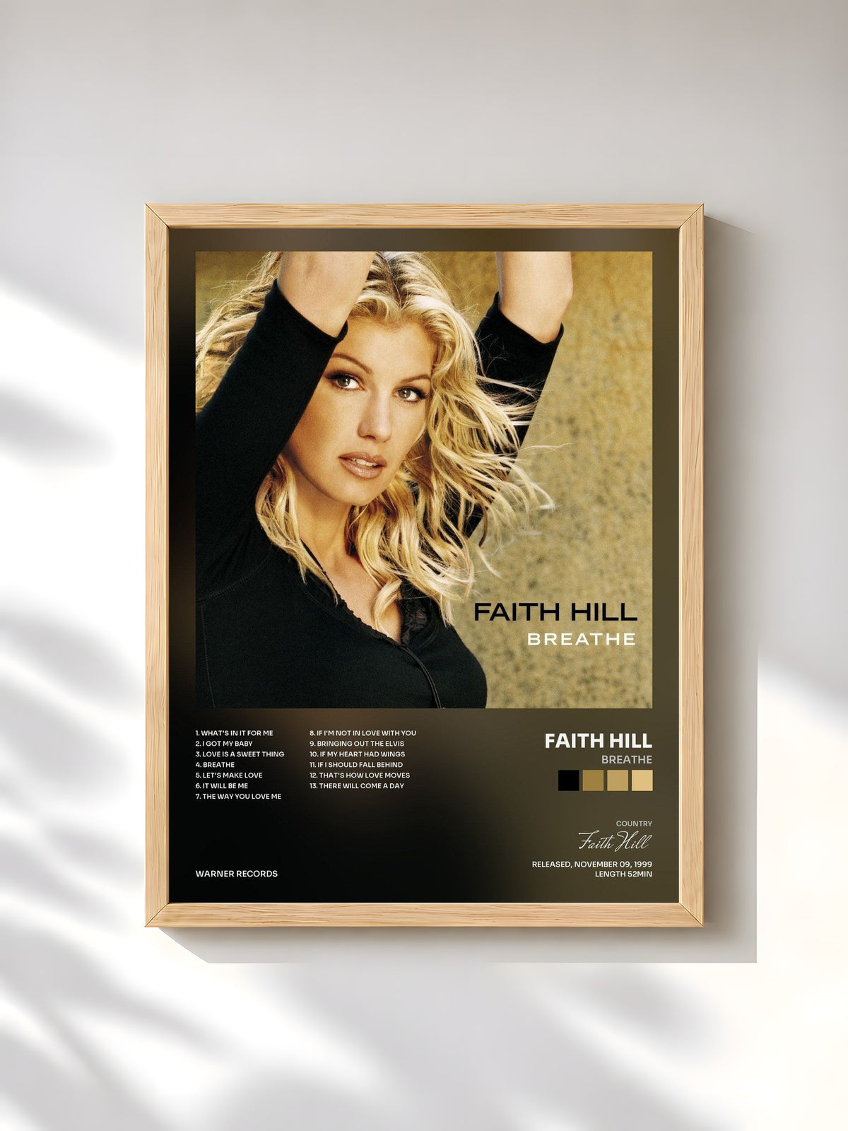 #bois Tableau de l'album Breathe de Faith Hill, cadre en bois brut, imprimé et encadré en France