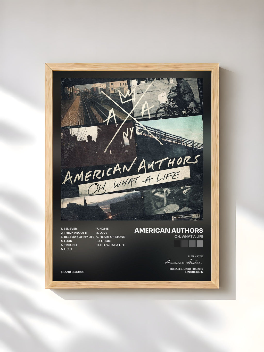 #bois Tableau de l'album Oh, What A Life de American Authors, cadre en bois brut, imprimé et encadré en France