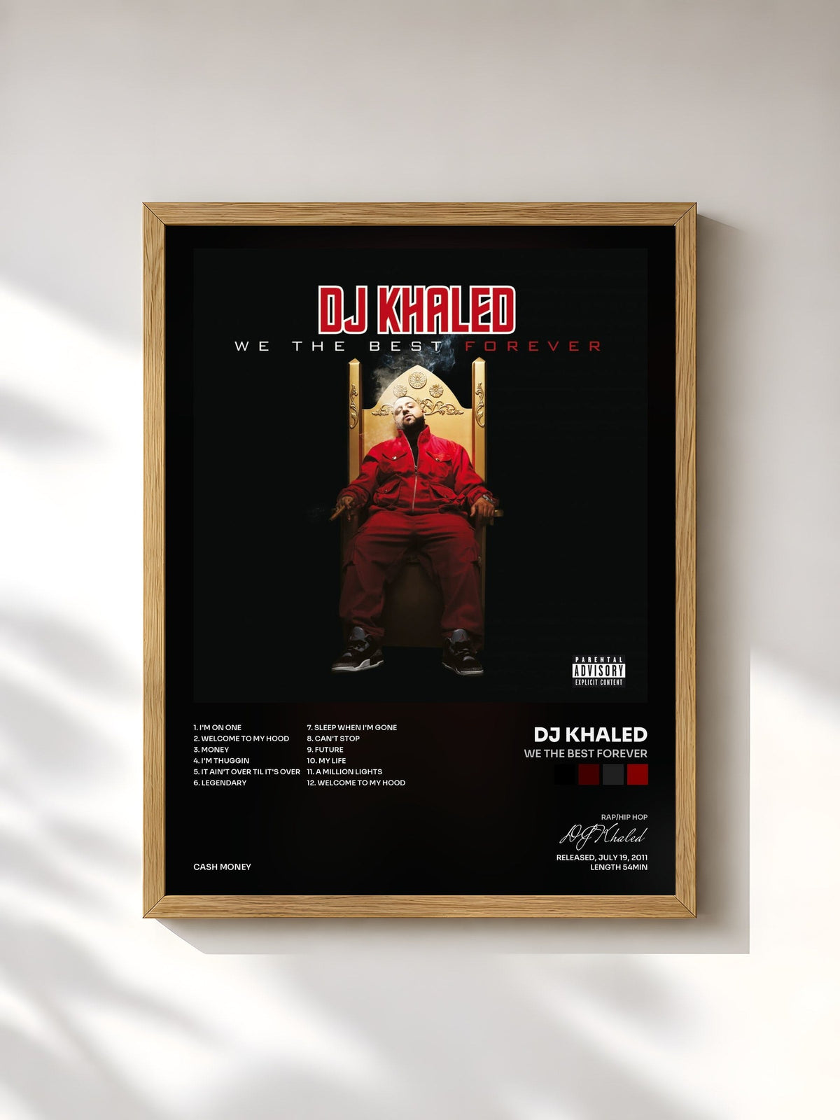 #bois Tableau de l'album We The Best Forever de DJ Khaled, cadre en bois brut, imprimé et encadré en France