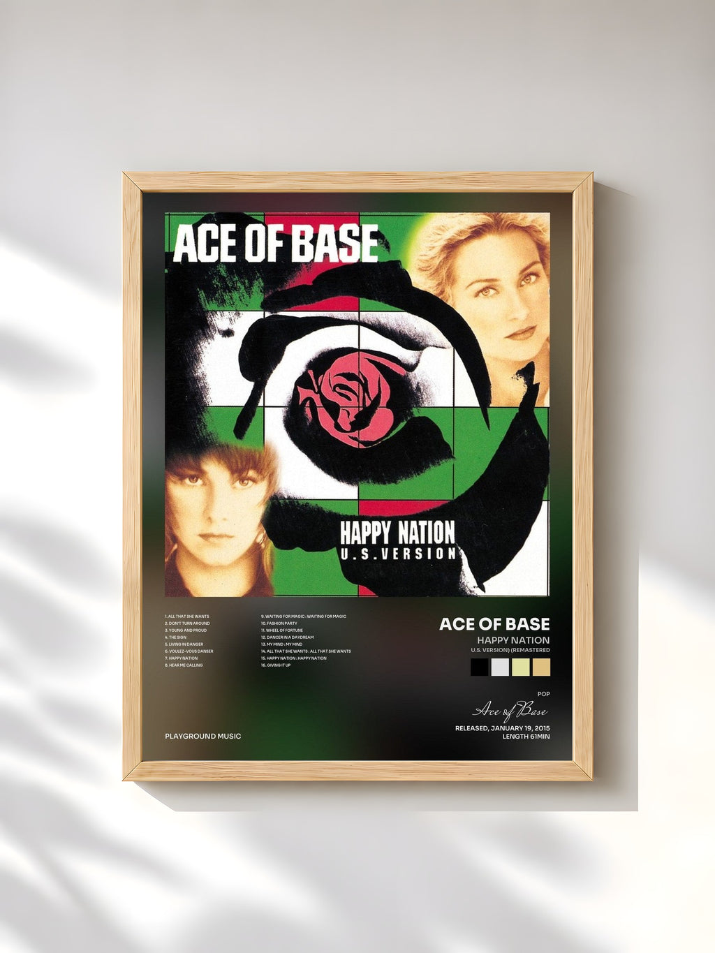 #bois Tableau de l'album Happy Nation (U.S. Version) (Remastered) de Ace of Base, cadre en bois brut, imprimé et encadré en France