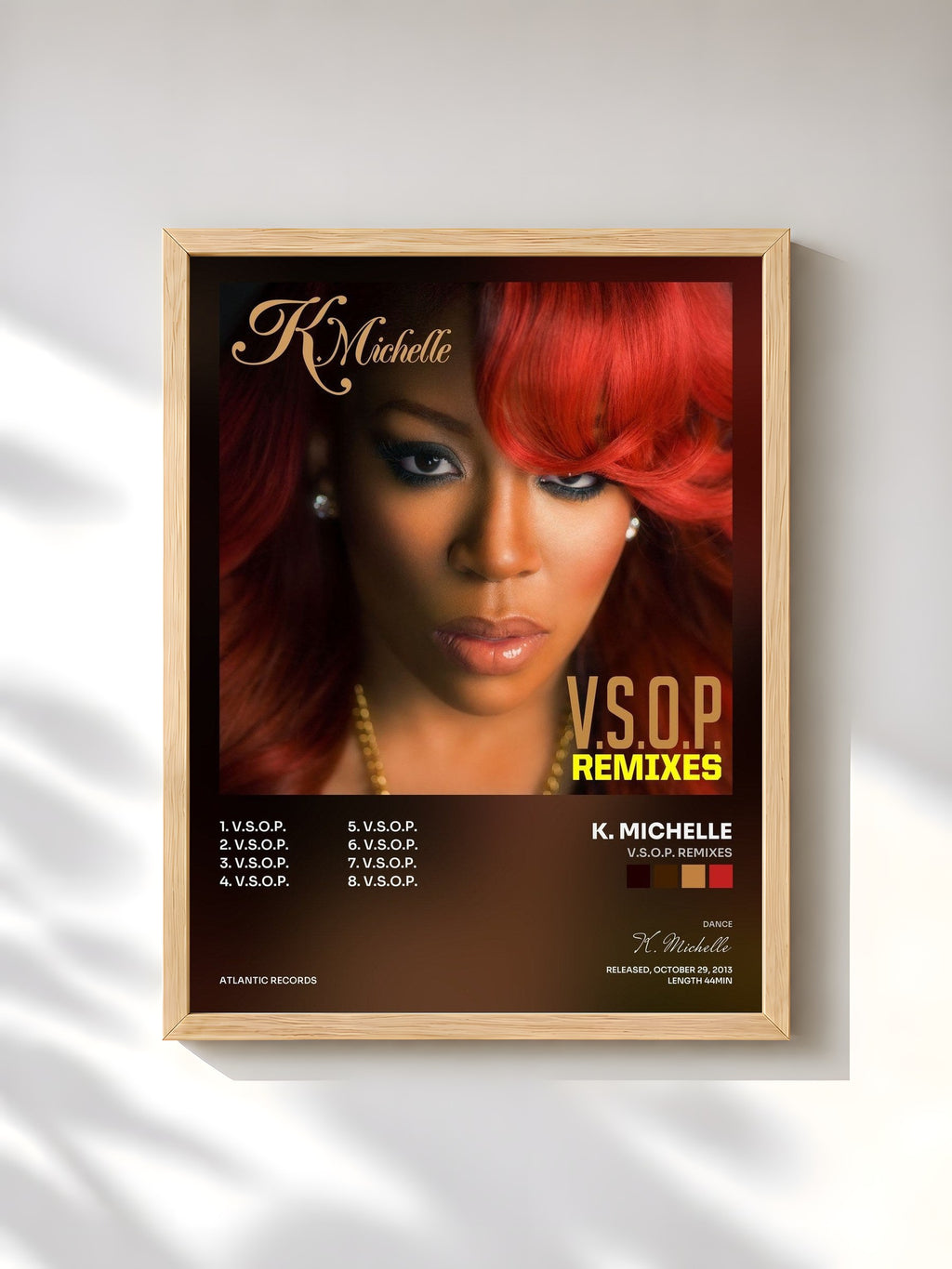 #bois Tableau de l'album V.S.O.P. Remixes de K. Michelle, cadre en bois brut, imprimé et encadré en France