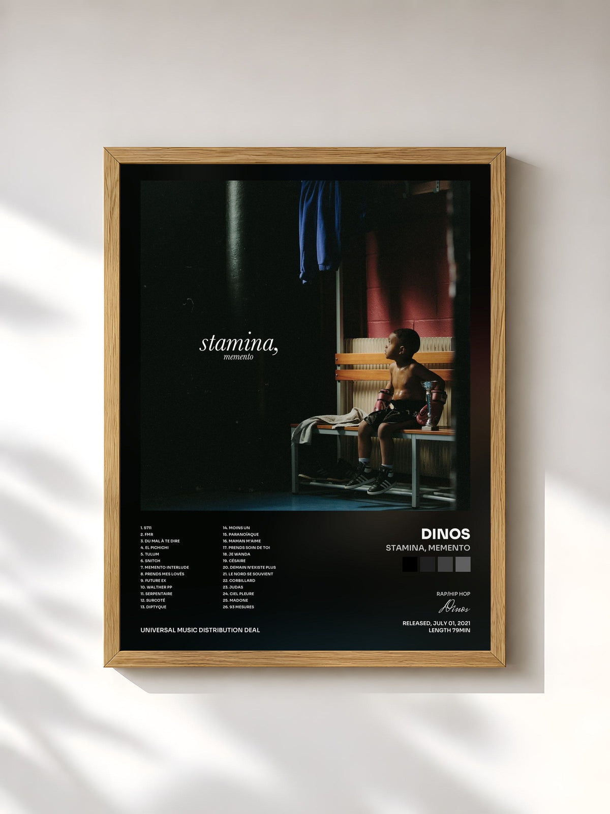#bois Tableau de l'album Stamina, Memento de Dinos, cadre en bois brut, imprimé et encadré en France