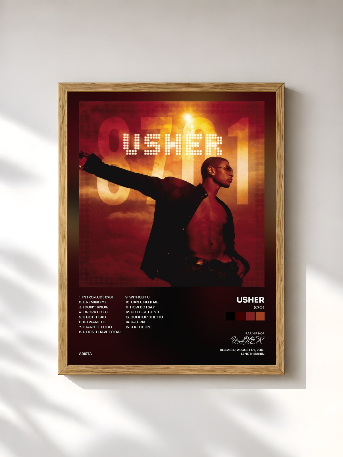 #bois Tableau de l'album 8701 de USHER, cadre en bois brut, imprimé et encadré en France