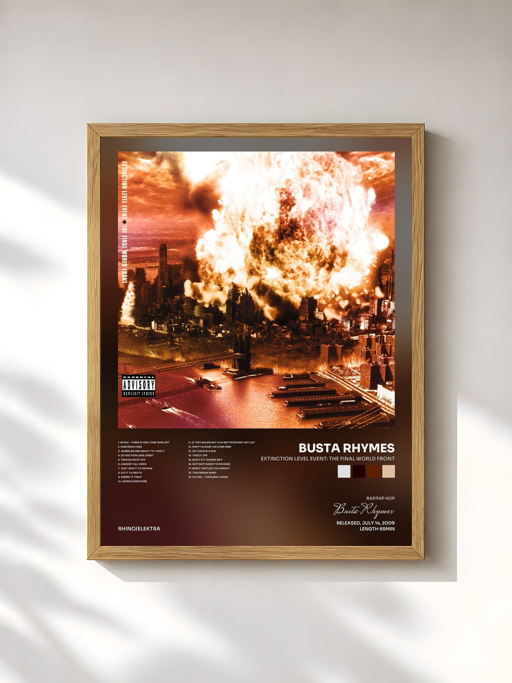 #bois Tableau de l'album Extinction Level Event: The Final World Front de Busta Rhymes, cadre en bois brut, imprimé et encadré en France