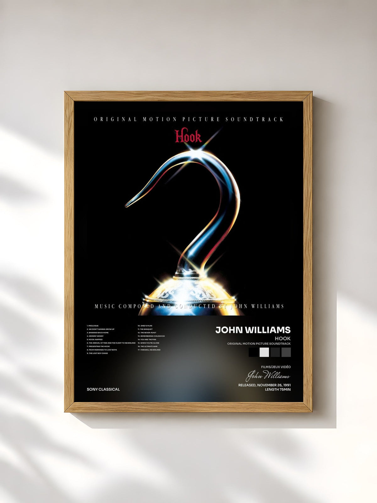 #bois Tableau de l'album Hook (Original Motion Picture Soundtrack) de John Williams, cadre en bois brut, imprimé et encadré en France