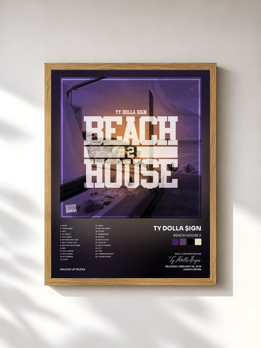 #bois Tableau de l'album Beach House 2 de Ty Dolla $ign, cadre en bois brut, imprimé et encadré en France