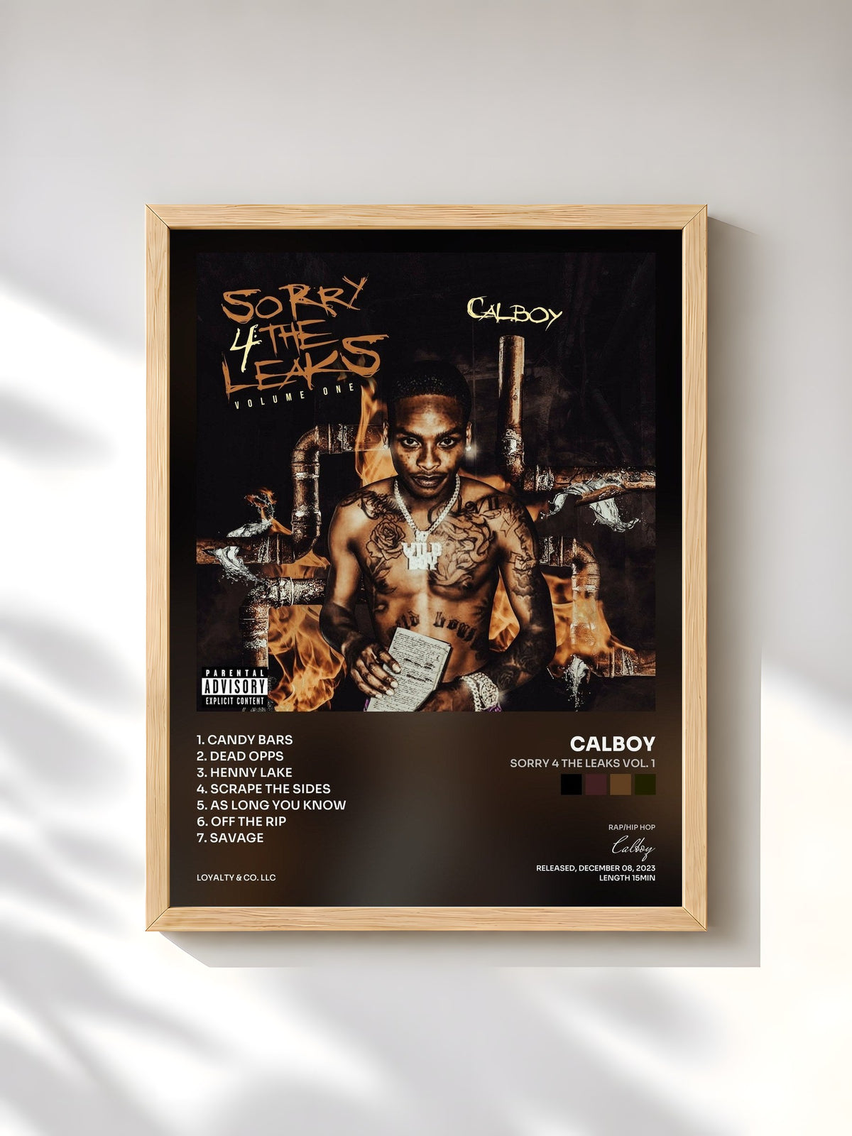 #bois Tableau de l'album Sorry 4 The Leaks Vol. 1 de Calboy, cadre en bois brut, imprimé et encadré en France
