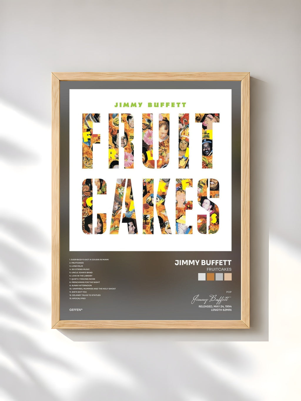 #bois Tableau de l'album Fruitcakes de Jimmy Buffett, cadre en bois brut, imprimé et encadré en France