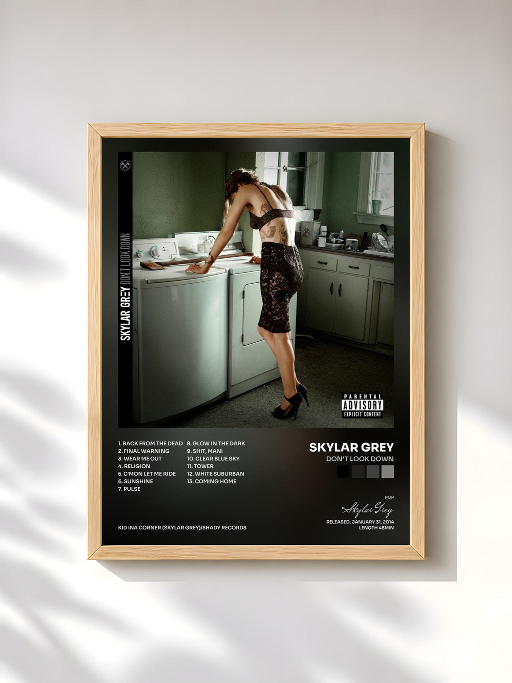 #bois Tableau de l'album Don't Look Down de Skylar Grey, cadre en bois brut, imprimé et encadré en France
