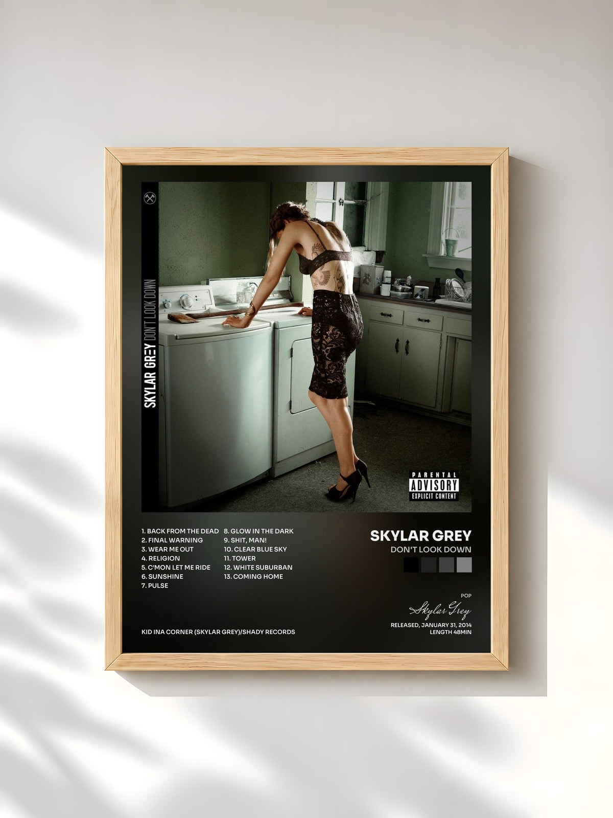 #bois Tableau de l'album Don't Look Down de Skylar Grey, cadre en bois brut, imprimé et encadré en France
