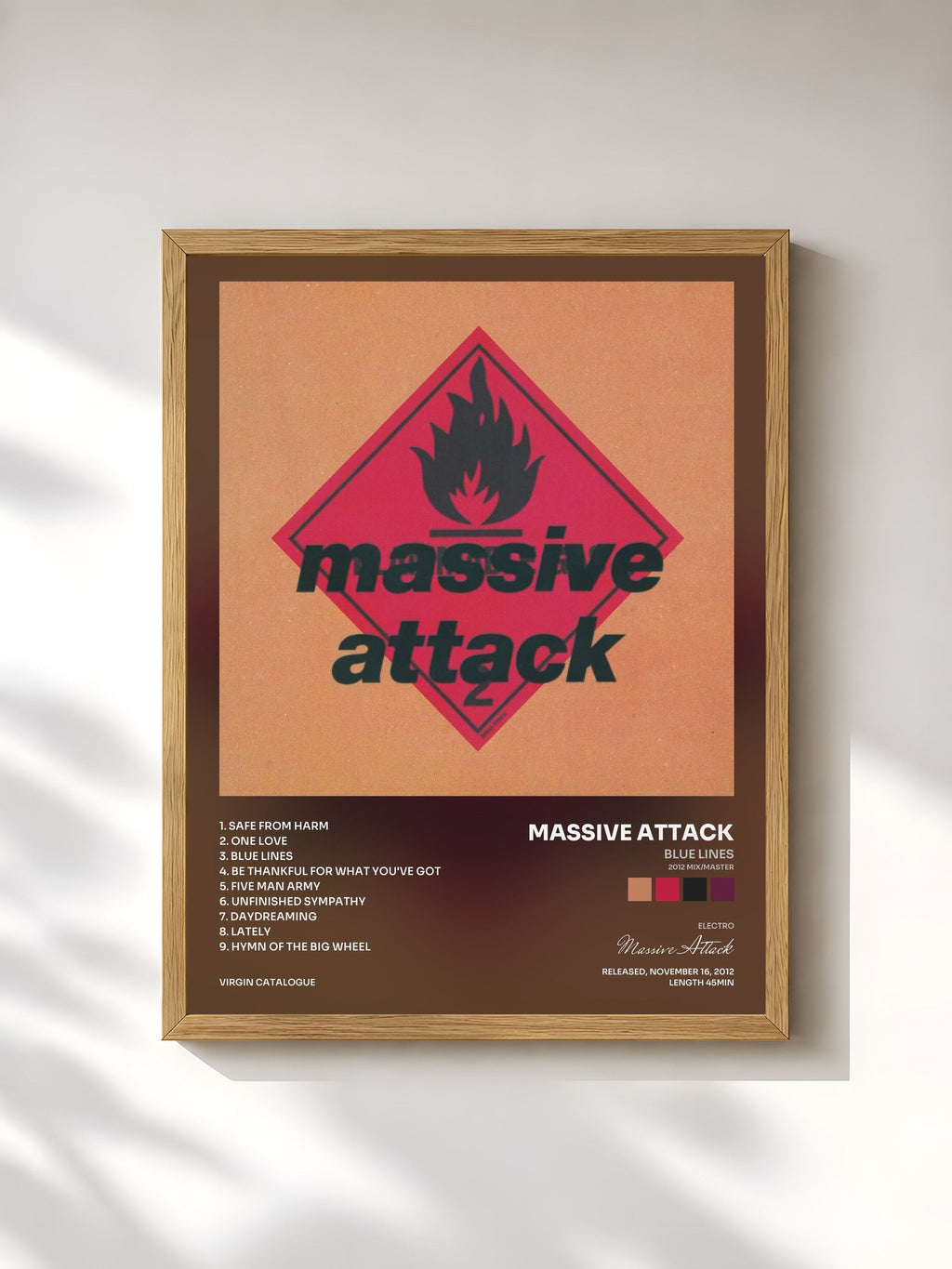 #bois Tableau de l'album Blue Lines (2012 Mix/Master) de Massive Attack, cadre en bois brut, imprimé et encadré en France