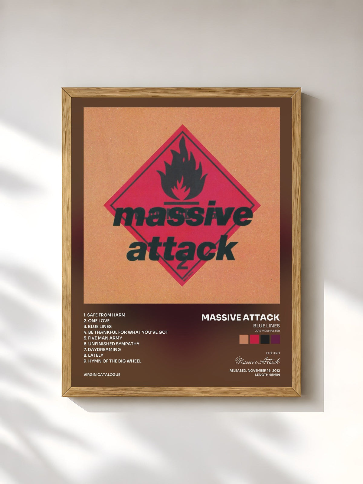 #bois Tableau de l'album Blue Lines (2012 Mix/Master) de Massive Attack, cadre en bois brut, imprimé et encadré en France
