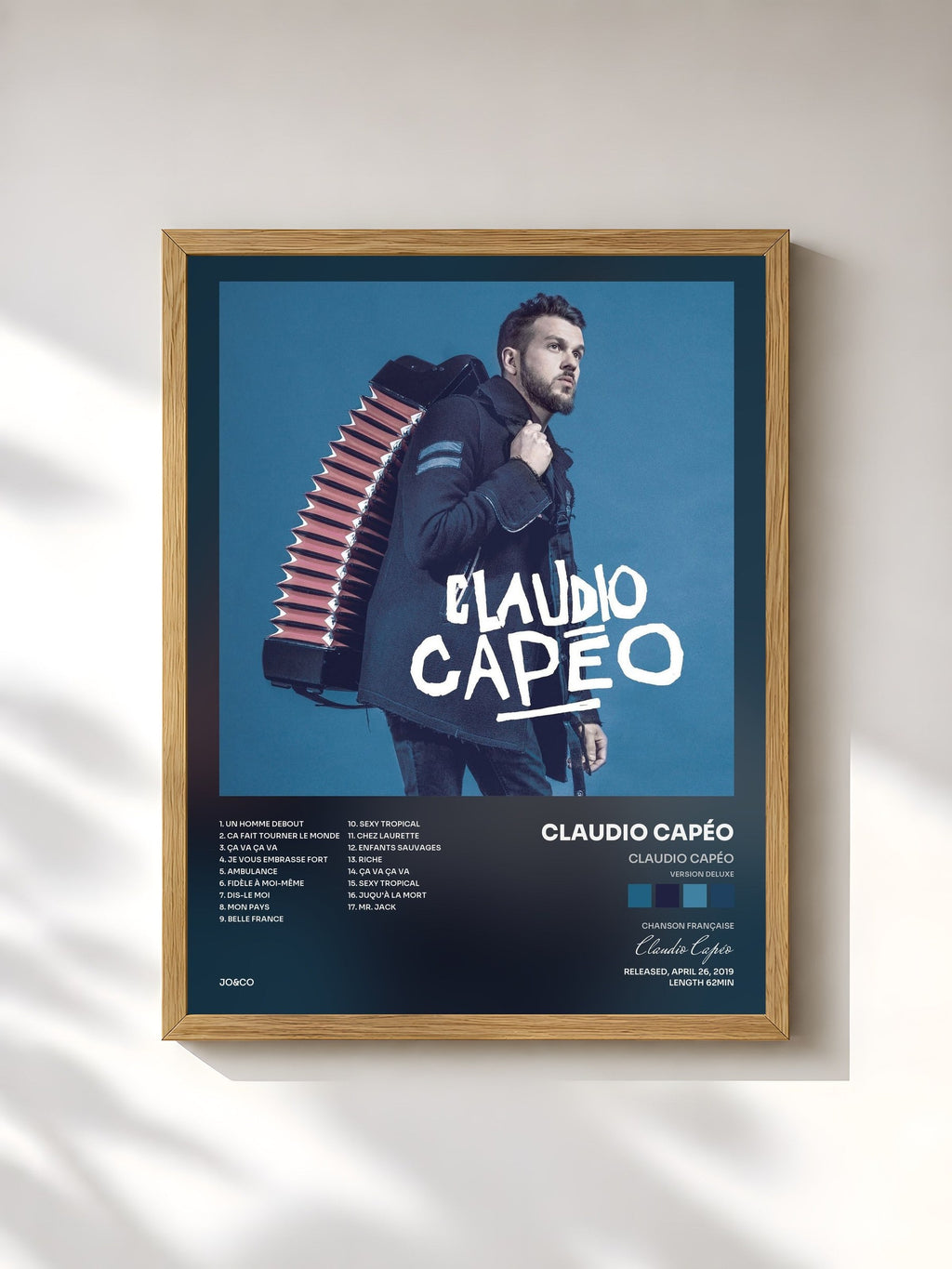 #bois Tableau de l'album Claudio Capéo (Version deluxe) de Claudio Capéo, cadre en bois brut, imprimé et encadré en France