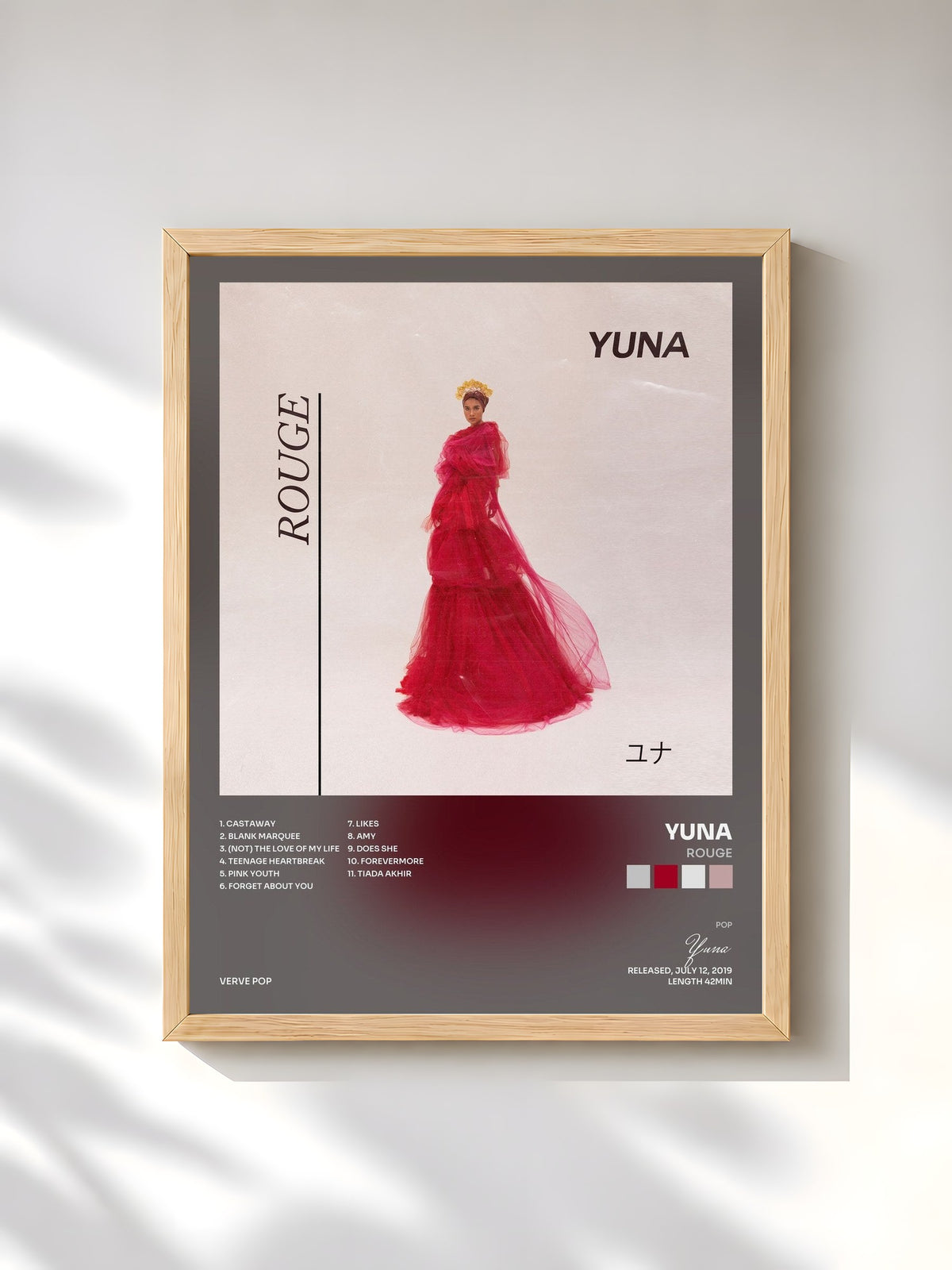 #bois Tableau de l'album Rouge de Yuna, cadre en bois brut, imprimé et encadré en France
