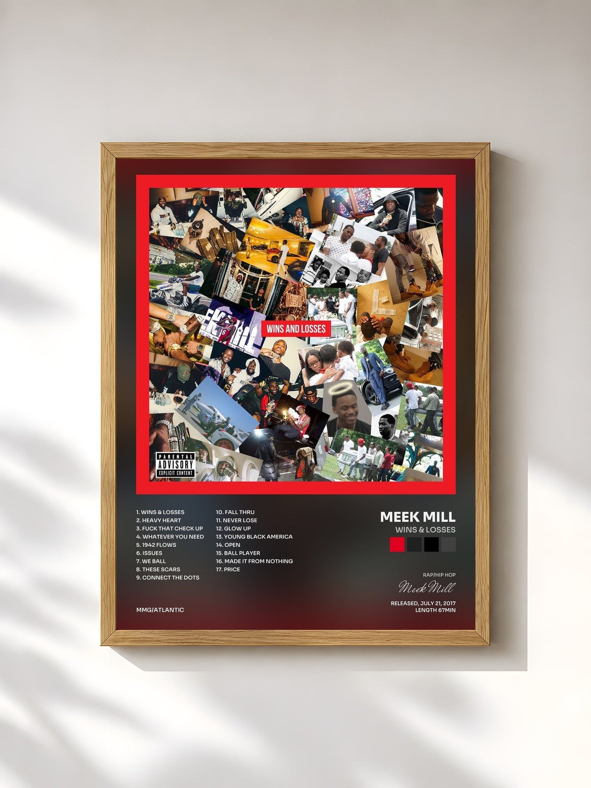 #bois Tableau de l'album Wins & Losses de Meek Mill, cadre en bois brut, imprimé et encadré en France