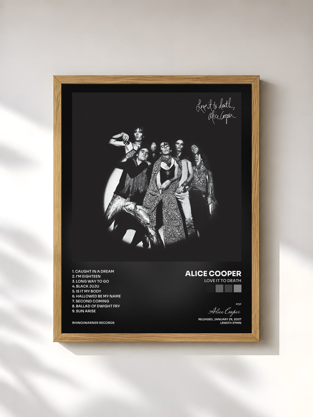 #bois Tableau de l'album Love It to Death de Alice Cooper, cadre en bois brut, imprimé et encadré en France