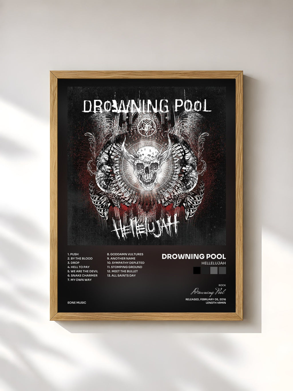 #bois Tableau de l'album Hellelujah de Drowning Pool, cadre en bois brut, imprimé et encadré en France
