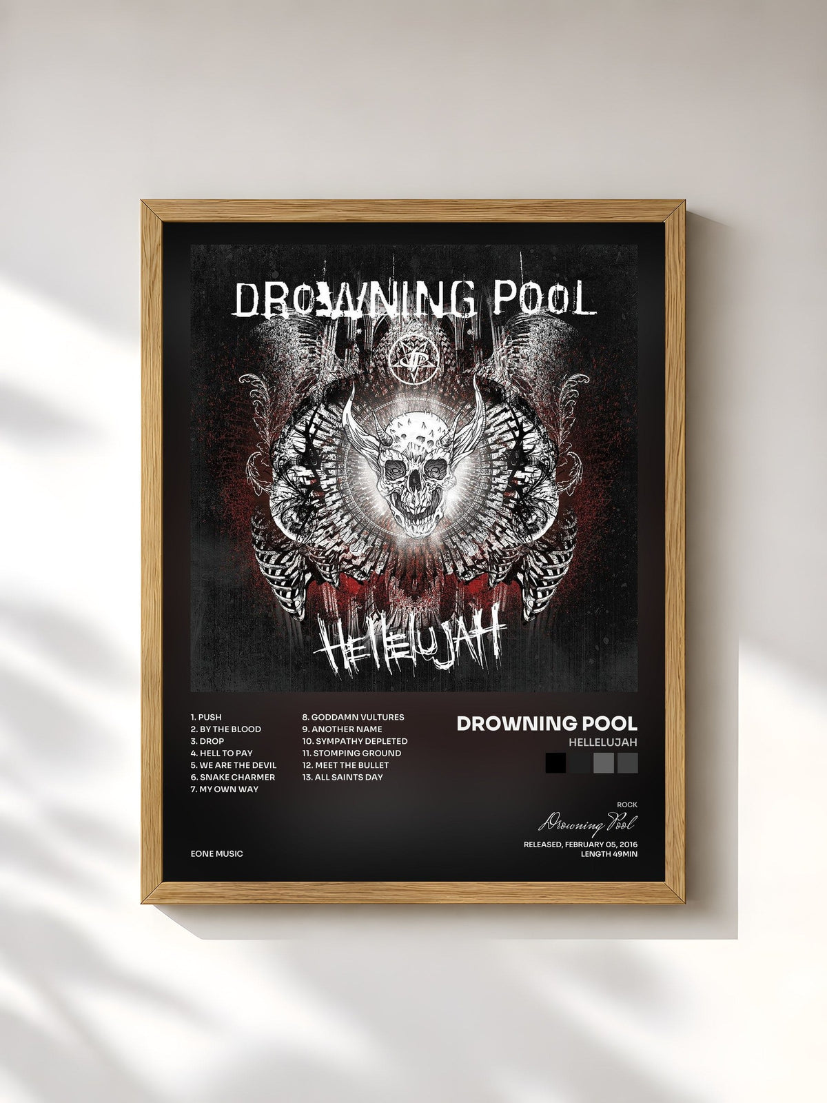 #bois Tableau de l'album Hellelujah de Drowning Pool, cadre en bois brut, imprimé et encadré en France