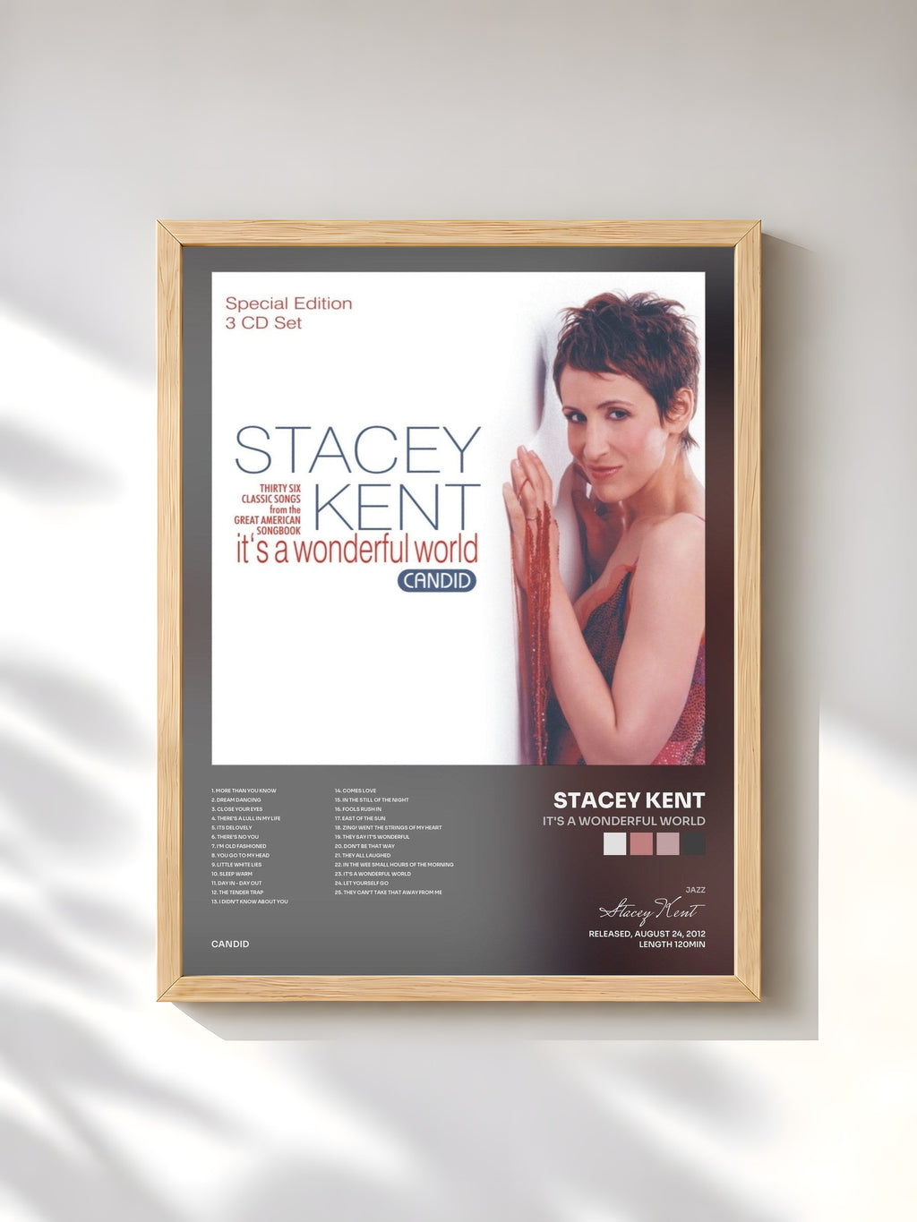 #bois Tableau de l'album It's A Wonderful World de Stacey Kent, cadre en bois brut, imprimé et encadré en France
