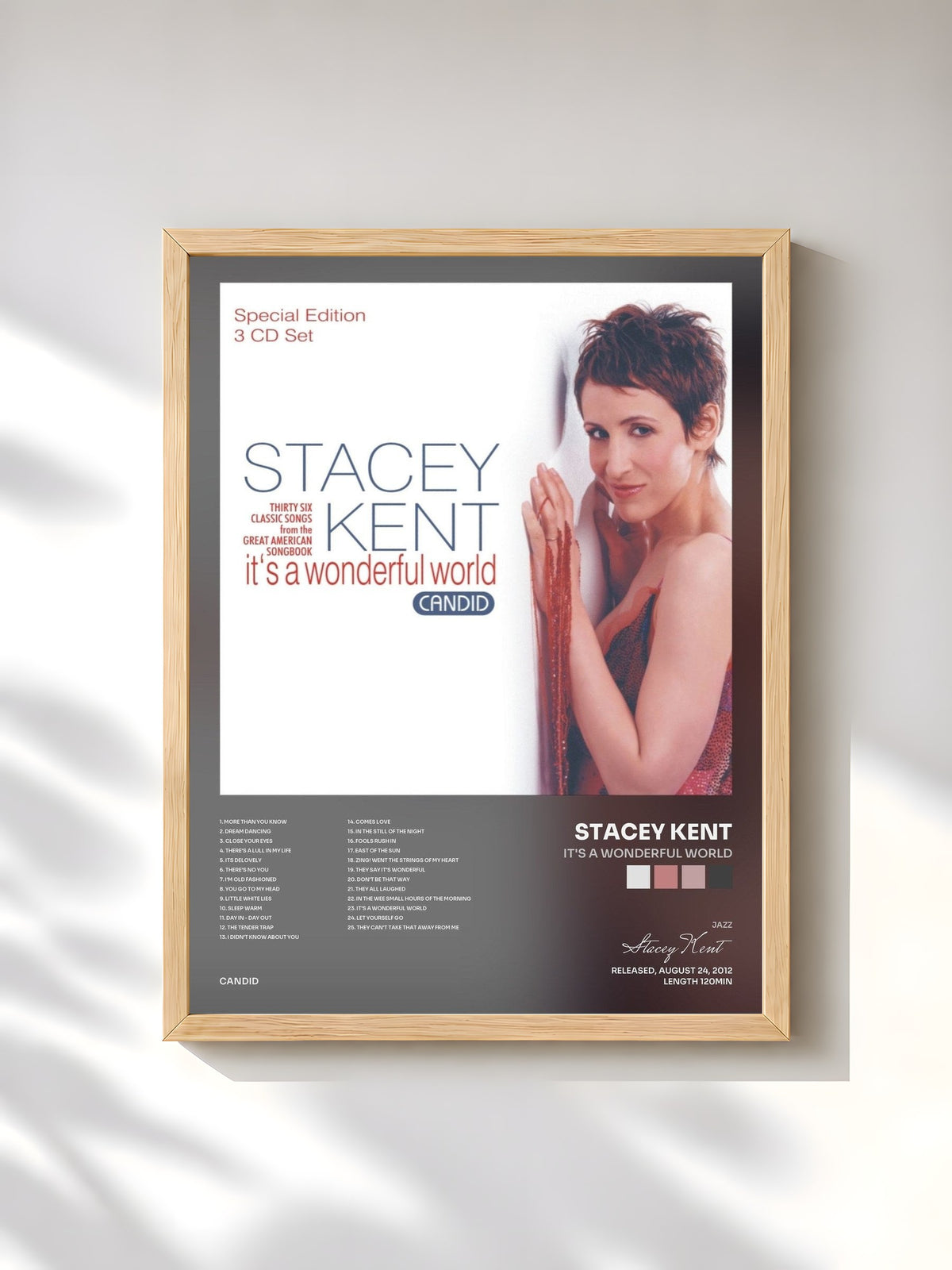 #bois Tableau de l'album It's A Wonderful World de Stacey Kent, cadre en bois brut, imprimé et encadré en France