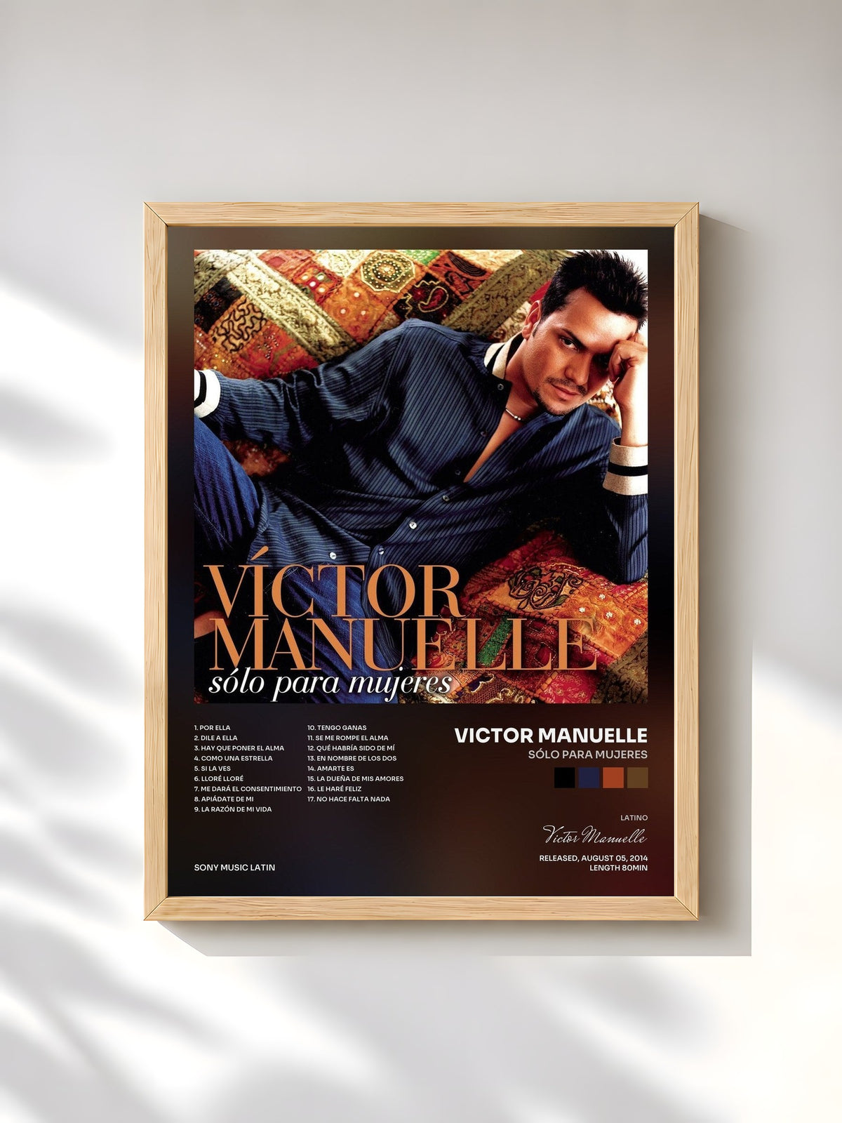 #bois Tableau de l'album Sólo para Mujeres de Victor Manuelle, cadre en bois brut, imprimé et encadré en France