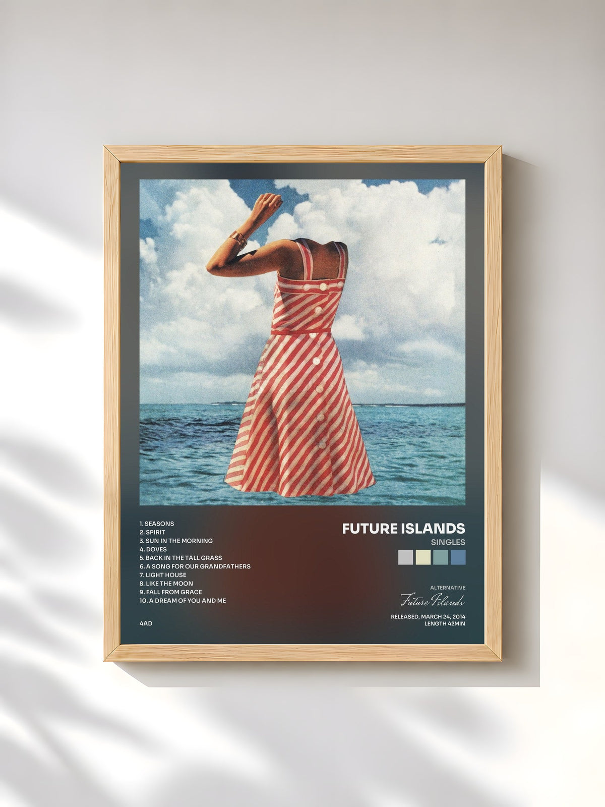 #bois Tableau de l'album Singles de Future Islands, cadre en bois brut, imprimé et encadré en France