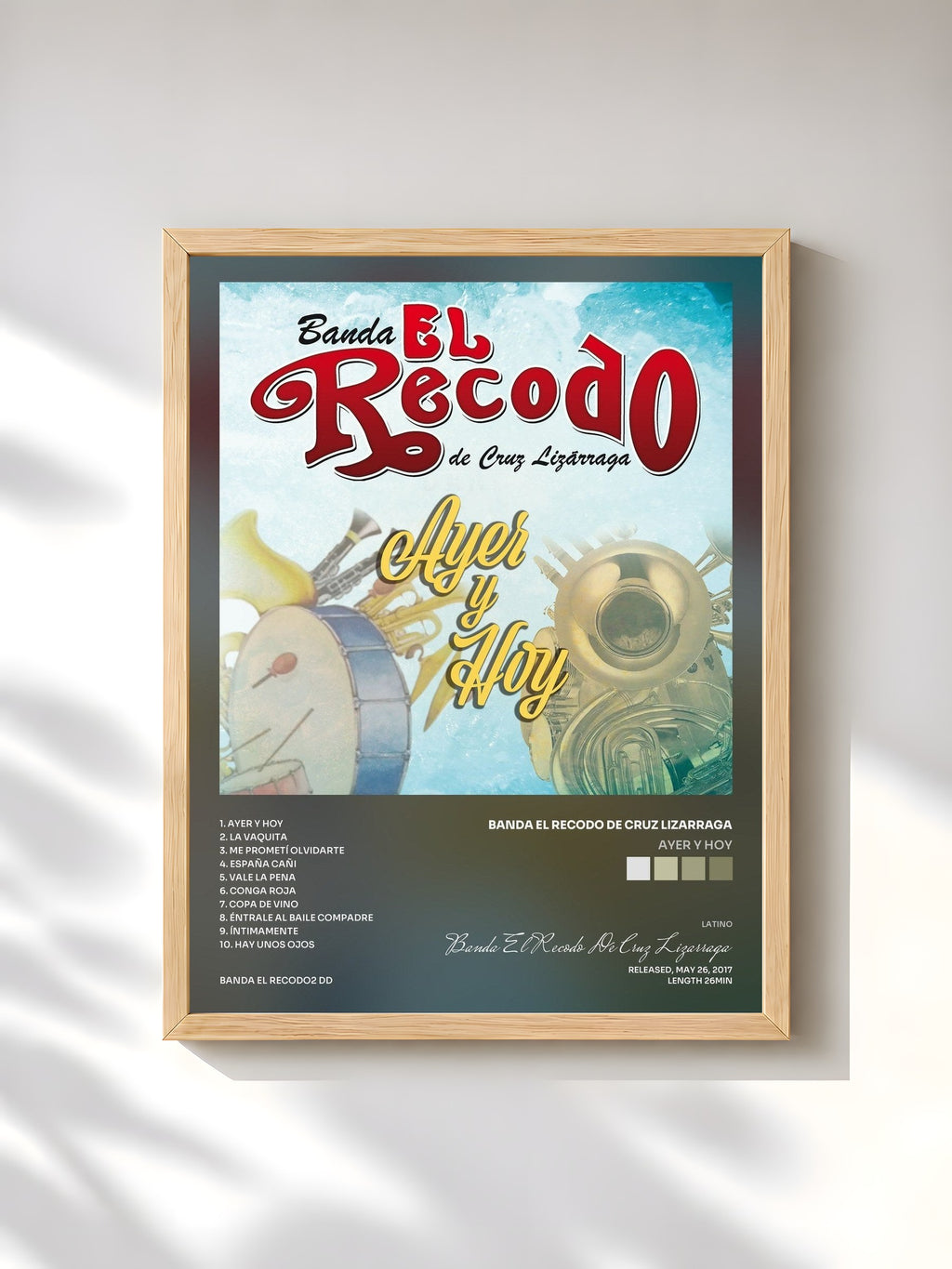 #bois Tableau de l'album Ayer Y Hoy de Banda El Recodo De Cruz Lizarraga, cadre en bois brut, imprimé et encadré en France