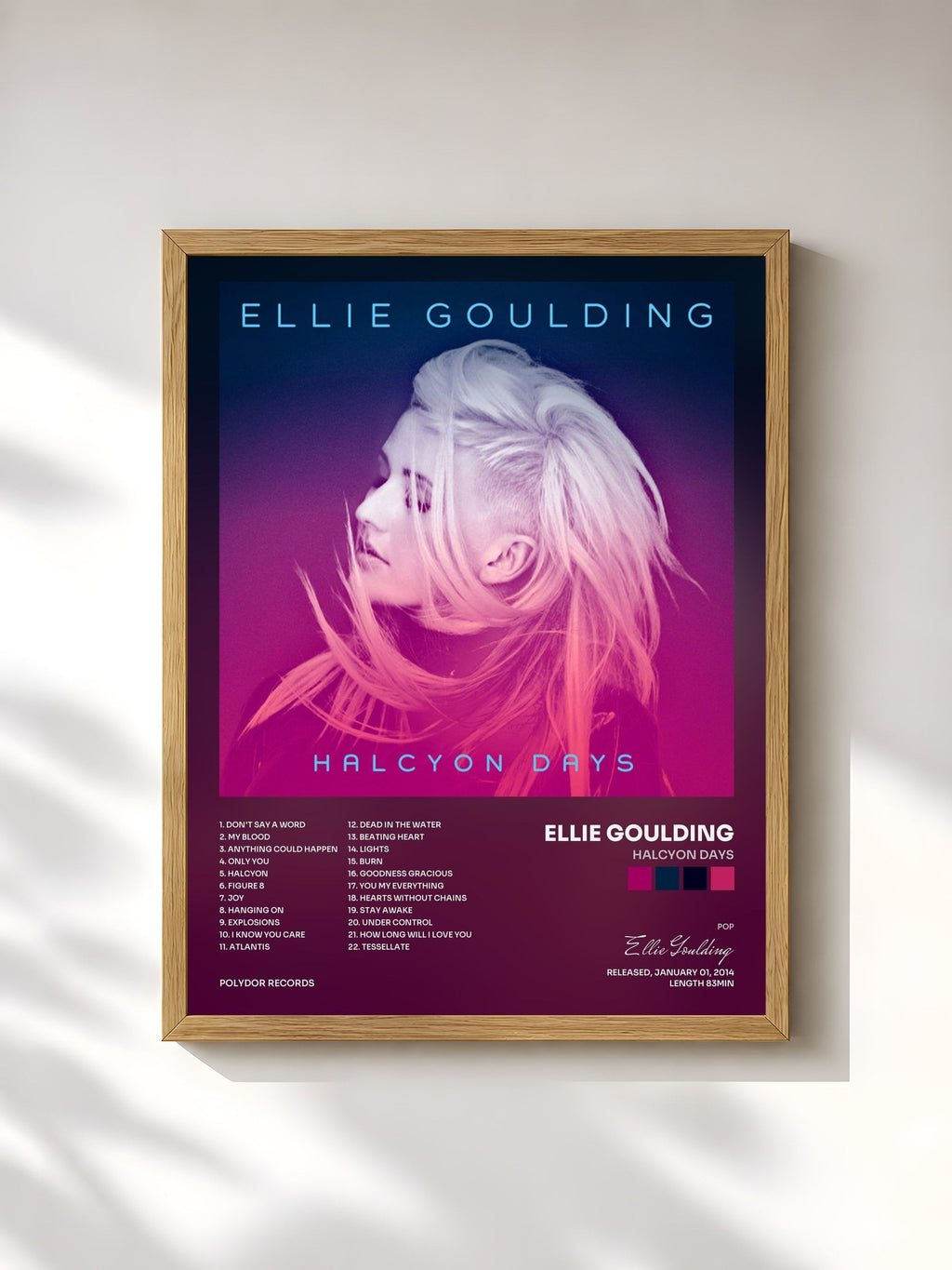 #bois Tableau de l'album Halcyon Days de Ellie Goulding, cadre en bois brut, imprimé et encadré en France