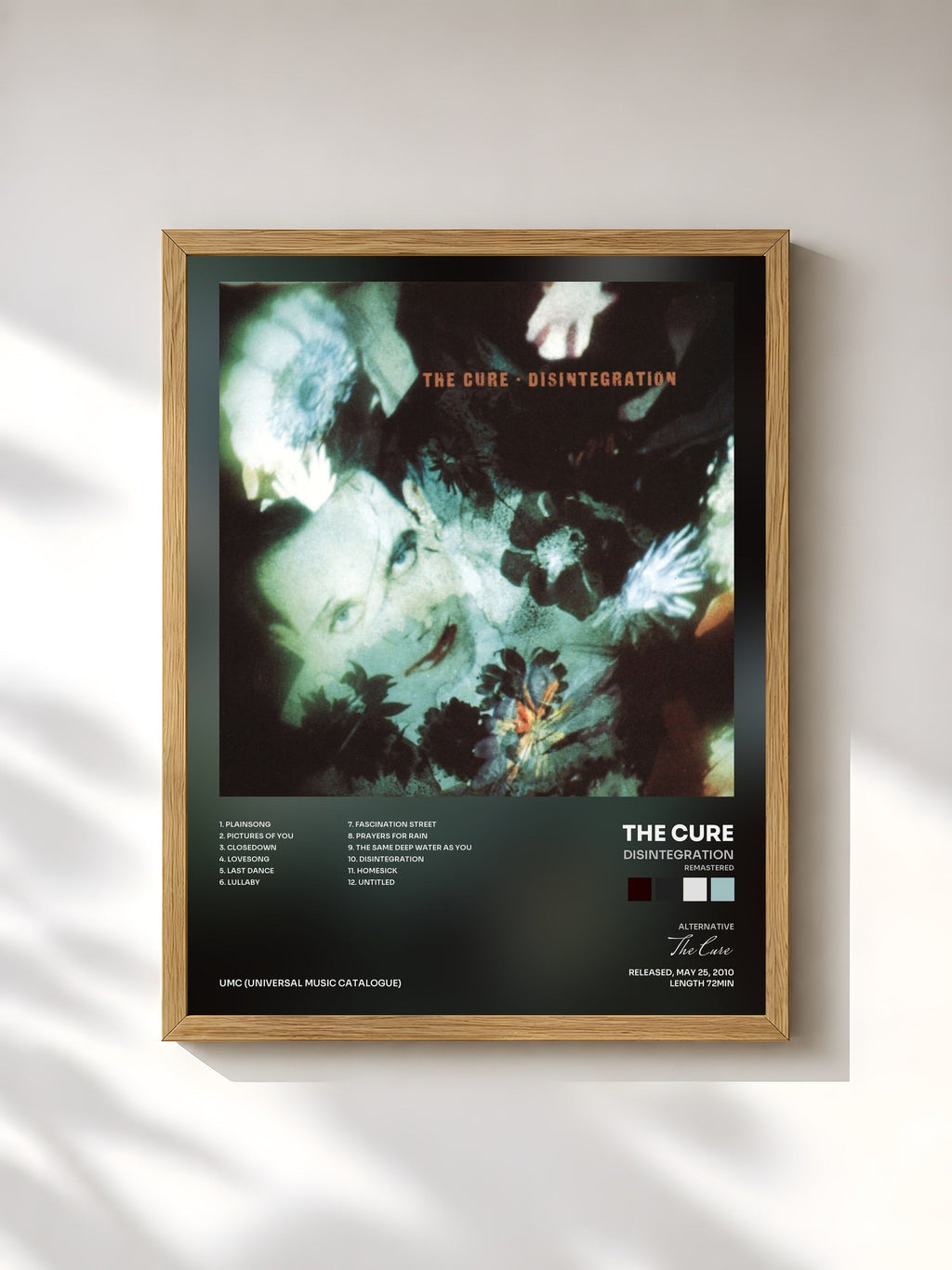 #bois Tableau de l'album Disintegration (Remastered) de The Cure, cadre en bois brut, imprimé et encadré en France