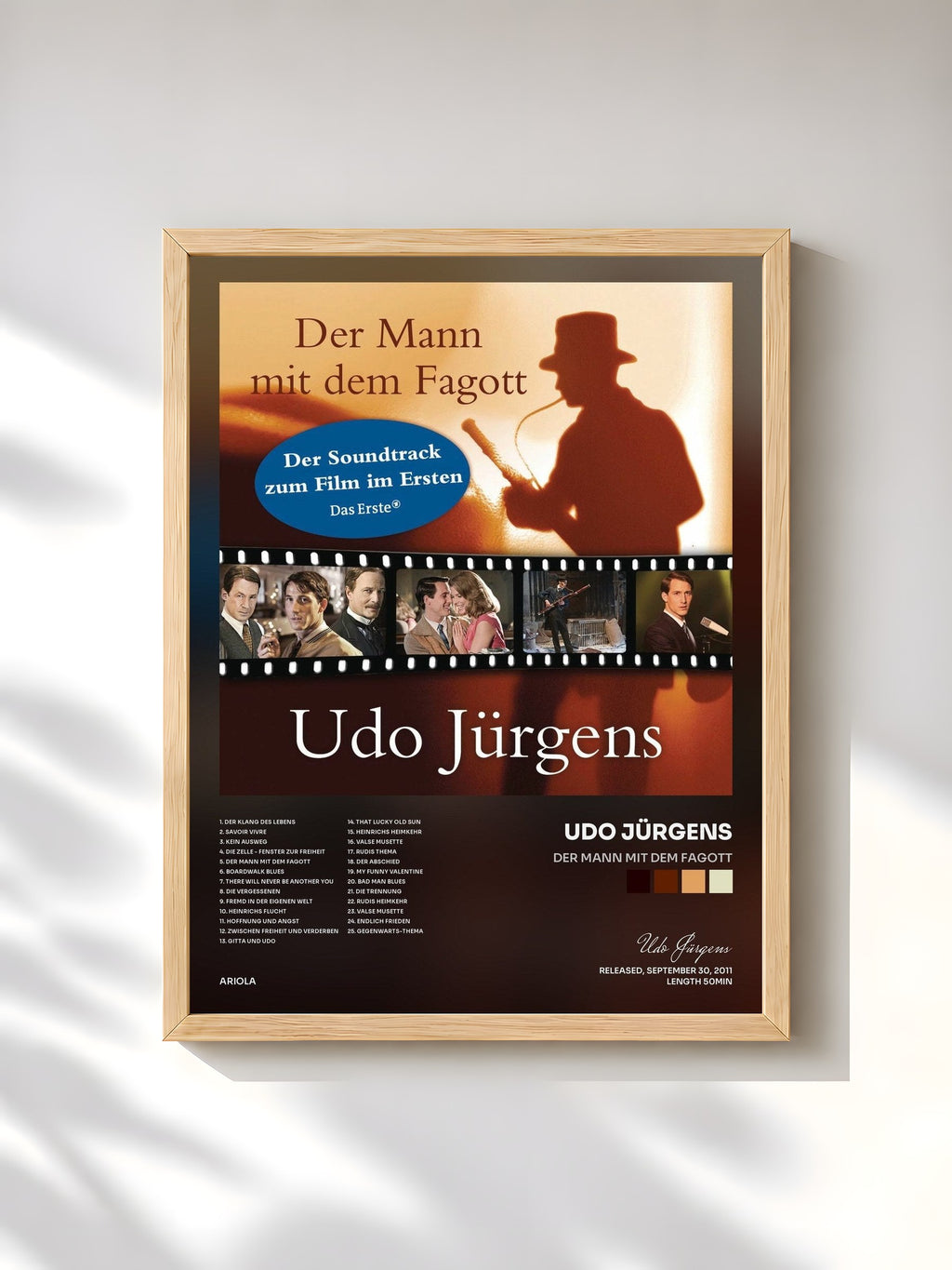 #bois Tableau de l'album Der Mann mit dem Fagott de Udo Jürgens, cadre en bois brut, imprimé et encadré en France