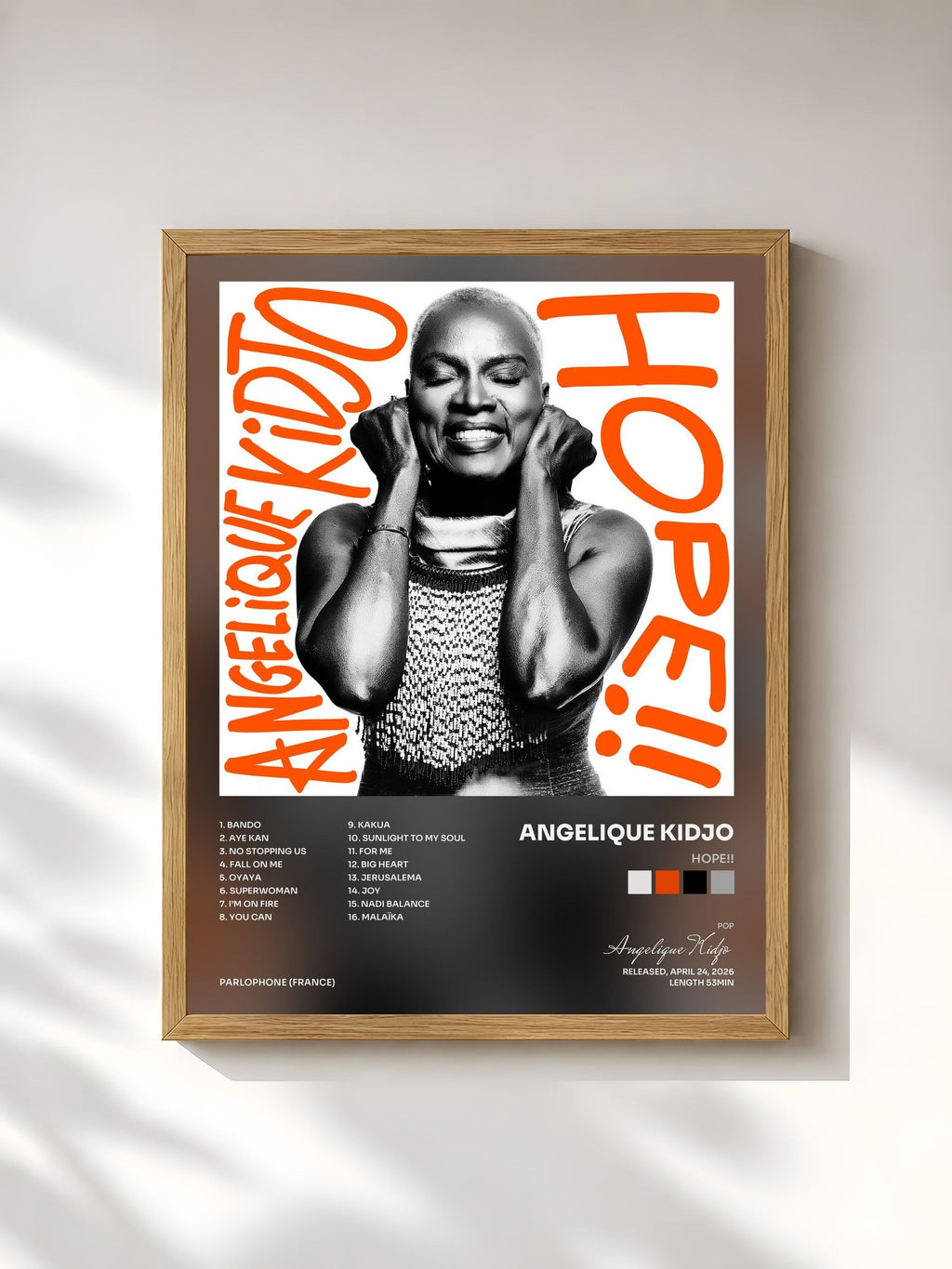 #bois Tableau de l'album HOPE!! de Angelique Kidjo, cadre en bois brut, imprimé et encadré en France
