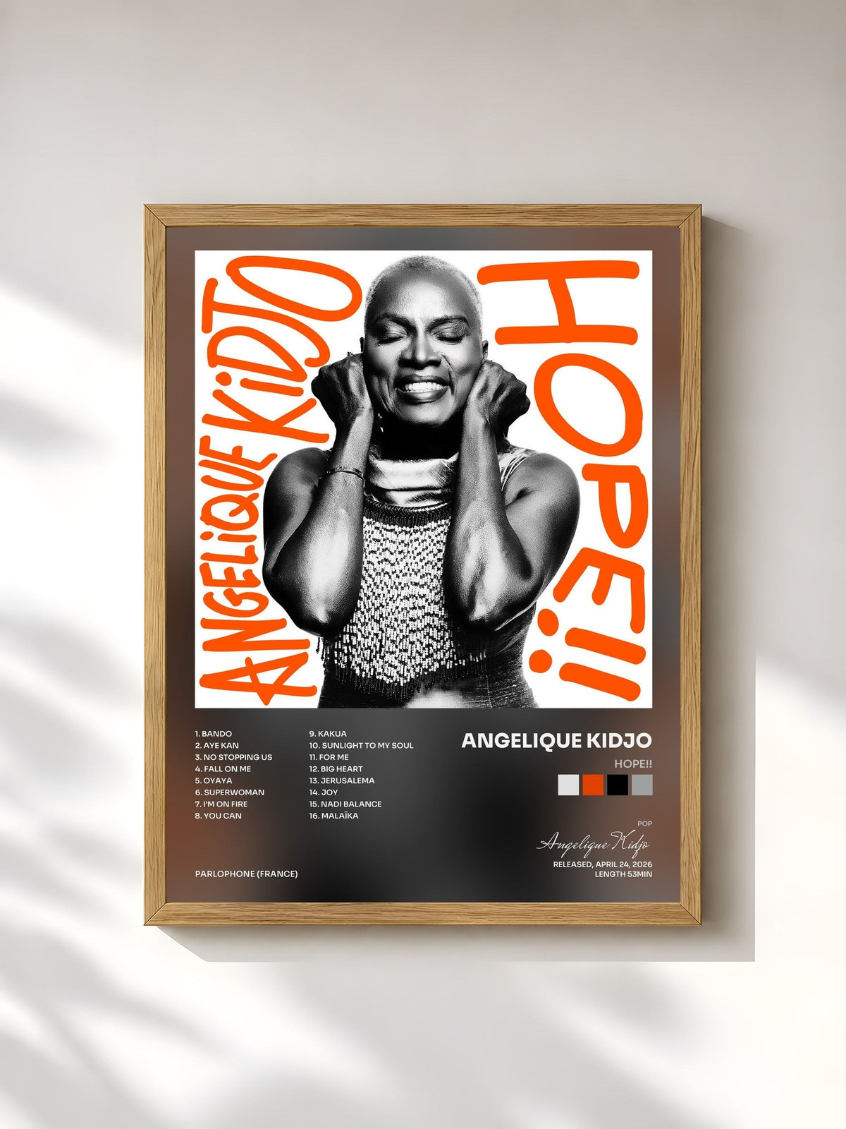 #bois Tableau de l'album HOPE!! de Angelique Kidjo, cadre en bois brut, imprimé et encadré en France