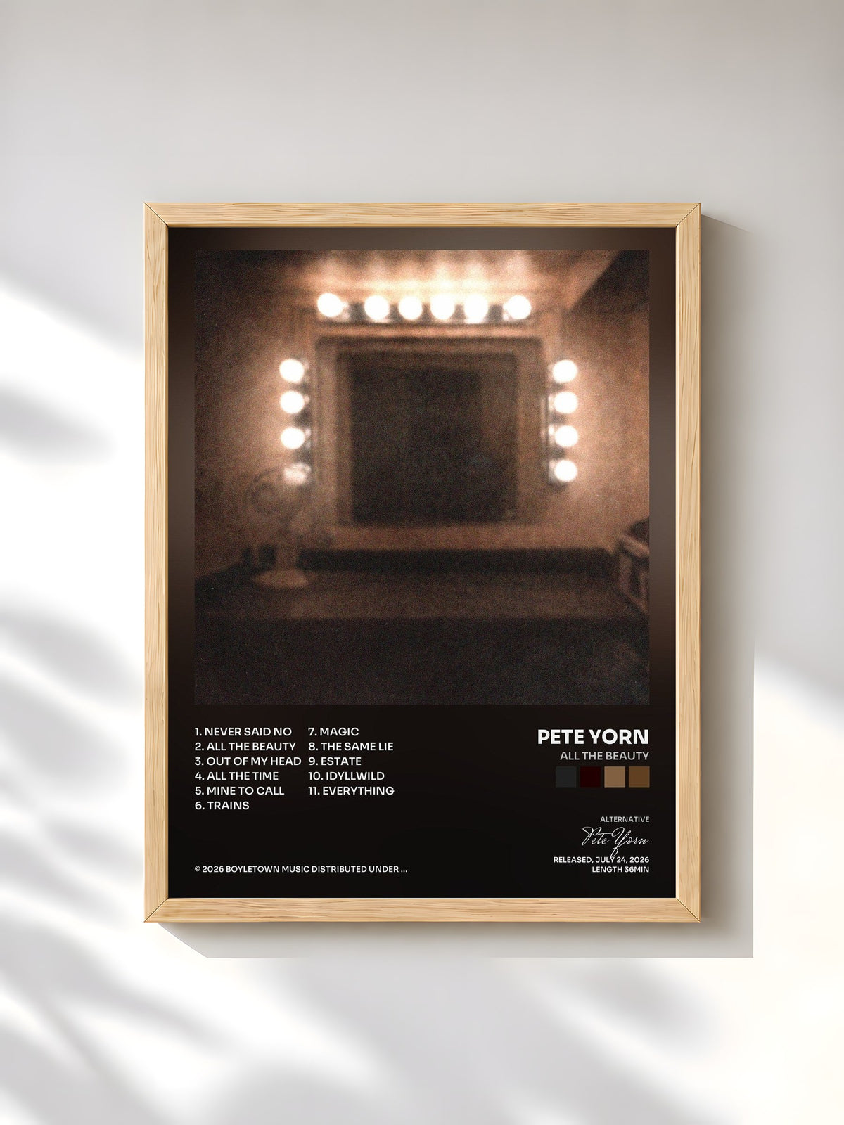 #bois Tableau de l'album All The Beauty de Pete Yorn, cadre en bois brut, imprimé et encadré en France
