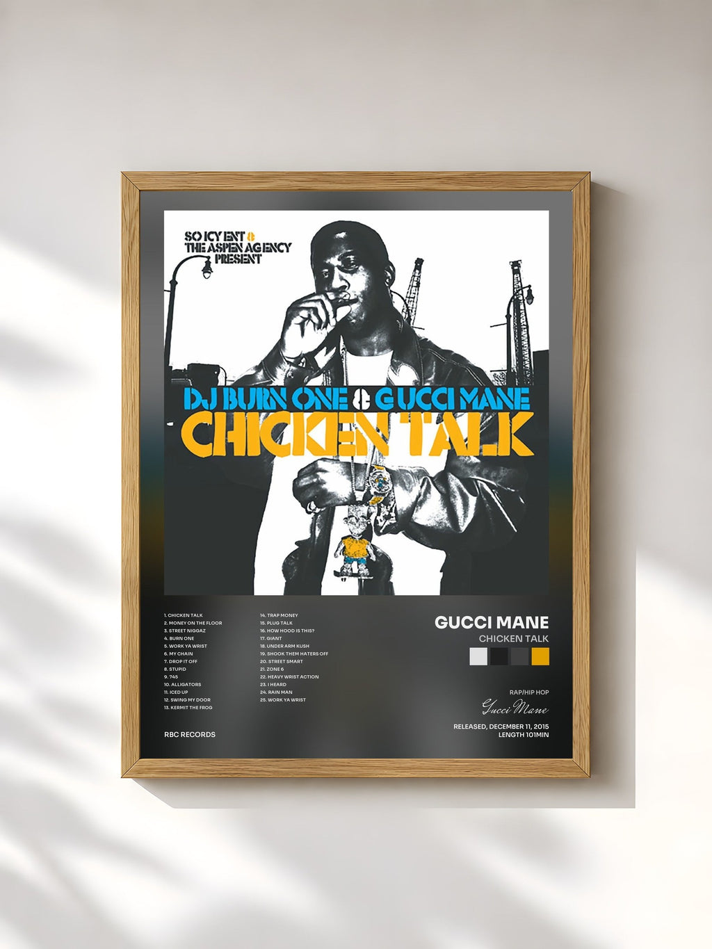 #bois Tableau de l'album Chicken Talk de Gucci Mane, cadre en bois brut, imprimé et encadré en France