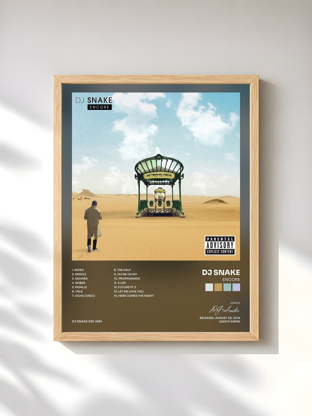 #bois Tableau de l'album Encore de DJ Snake, cadre en bois brut, imprimé et encadré en France