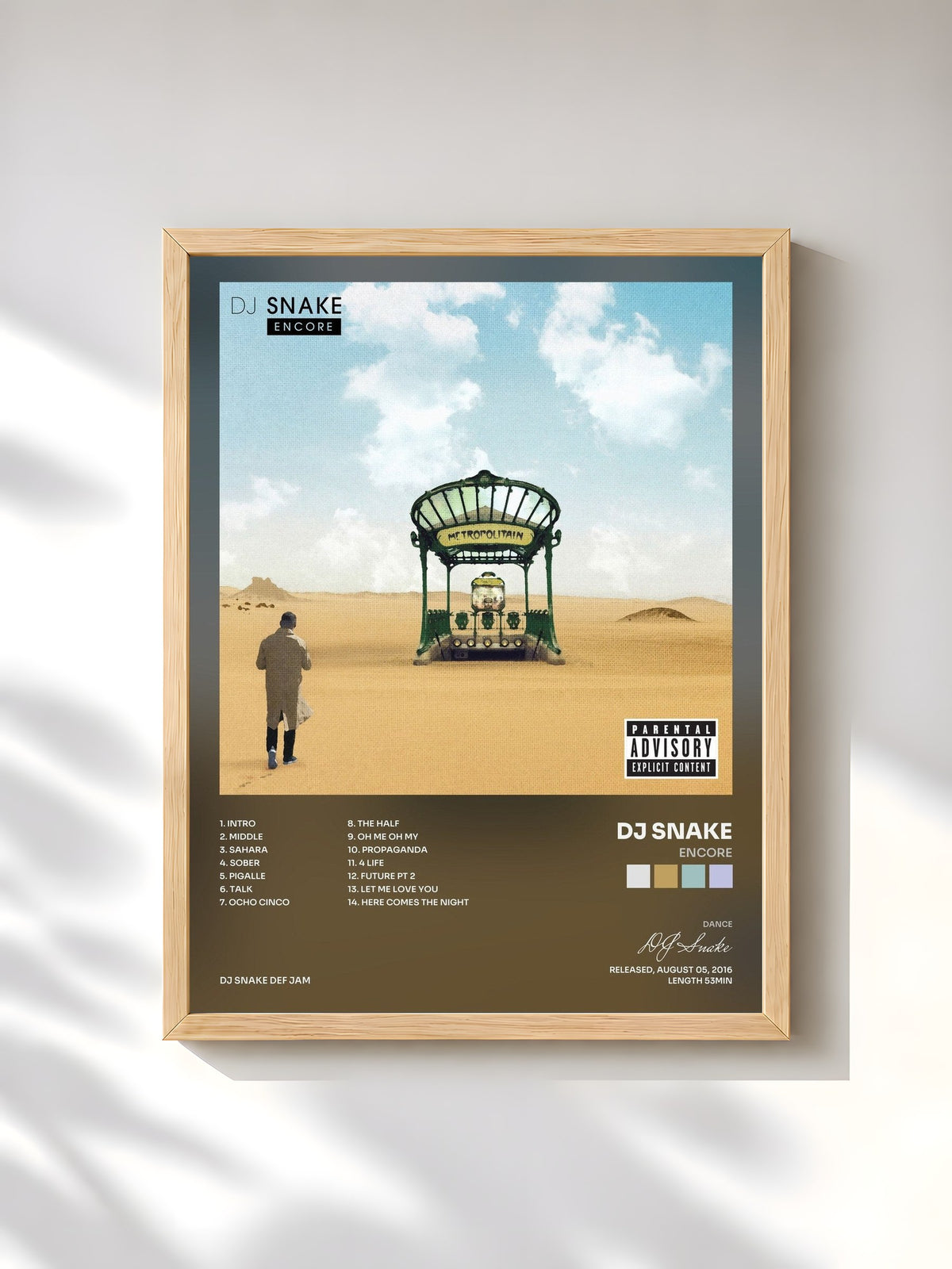 #bois Tableau de l'album Encore de DJ Snake, cadre en bois brut, imprimé et encadré en France