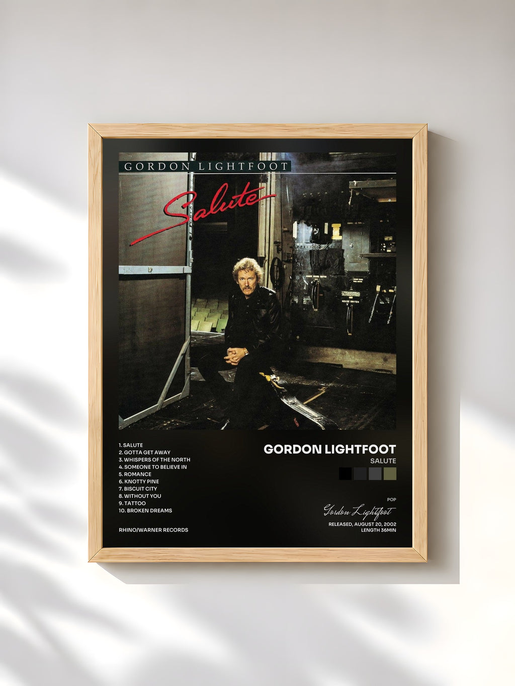 #bois Tableau de l'album Salute de Gordon Lightfoot, cadre en bois brut, imprimé et encadré en France