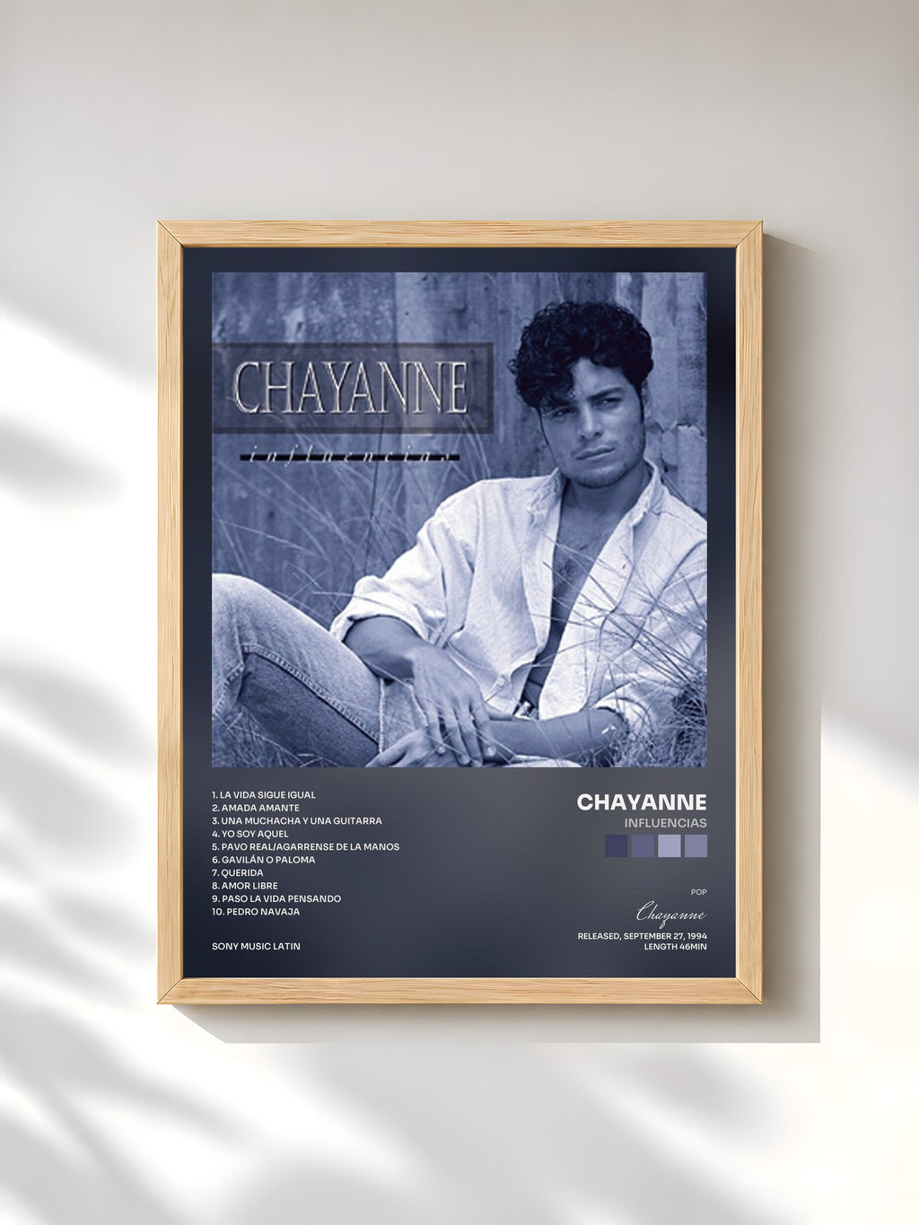 #bois Tableau de l'album Influencias de Chayanne, cadre en bois brut, imprimé et encadré en France