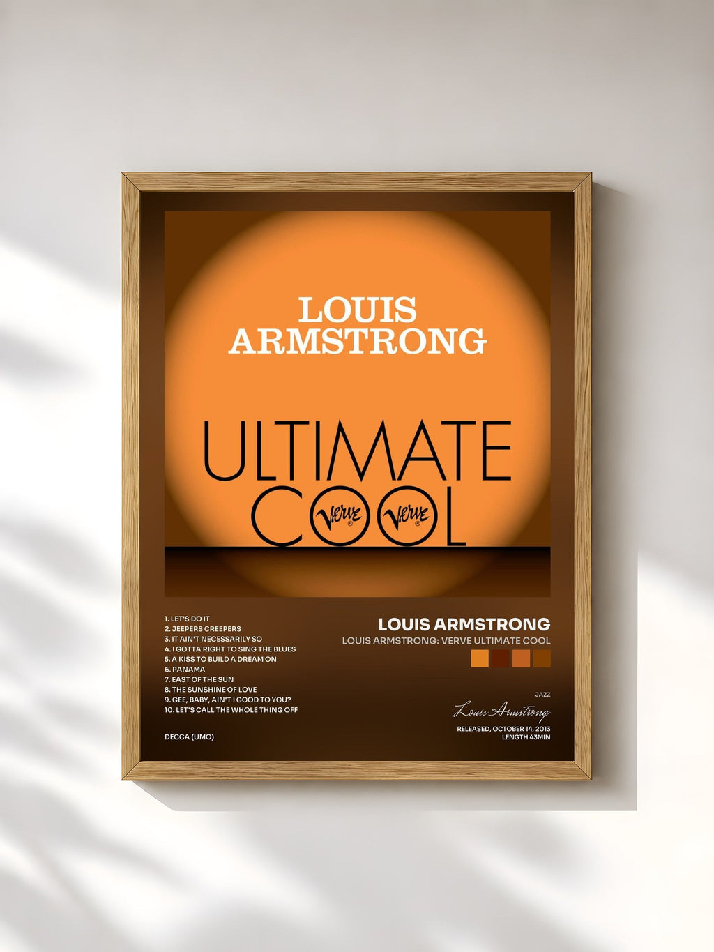 #bois Tableau de l'album Louis Armstrong: Verve Ultimate Cool de Louis Armstrong, cadre en bois brut, imprimé et encadré en France