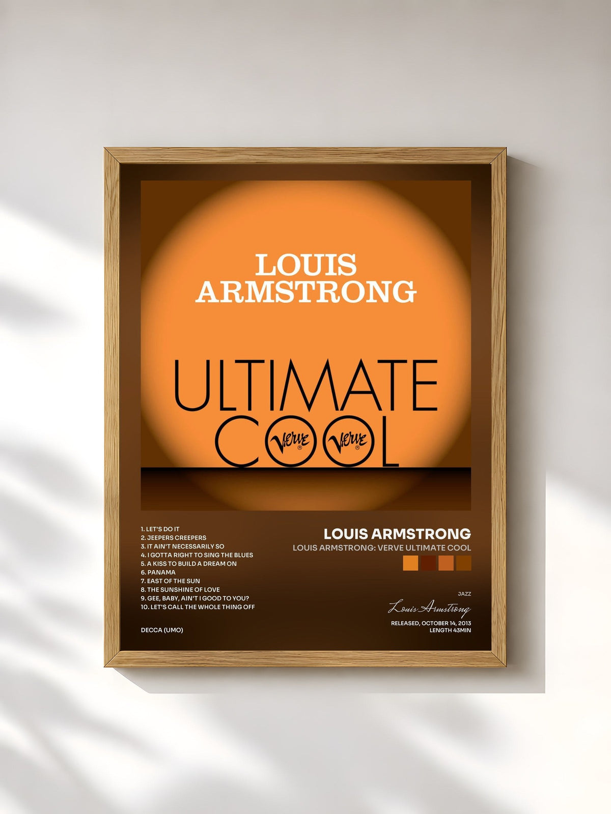 #bois Tableau de l'album Louis Armstrong: Verve Ultimate Cool de Louis Armstrong, cadre en bois brut, imprimé et encadré en France