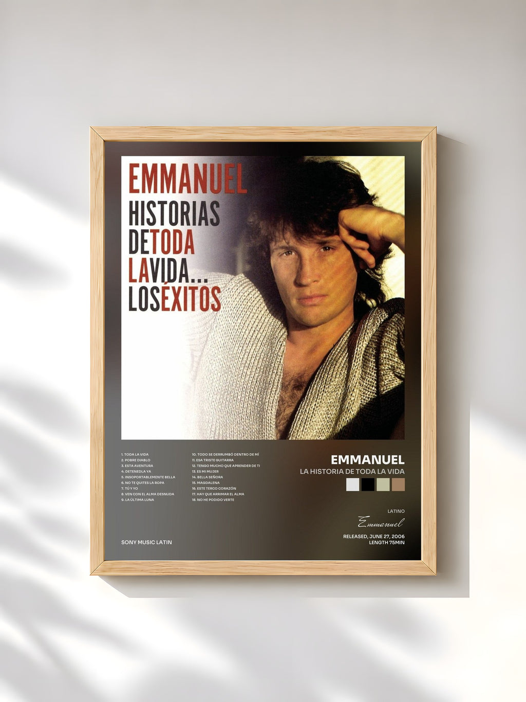 #bois Tableau de l'album La Historia De Toda La Vida de Emmanuel, cadre en bois brut, imprimé et encadré en France