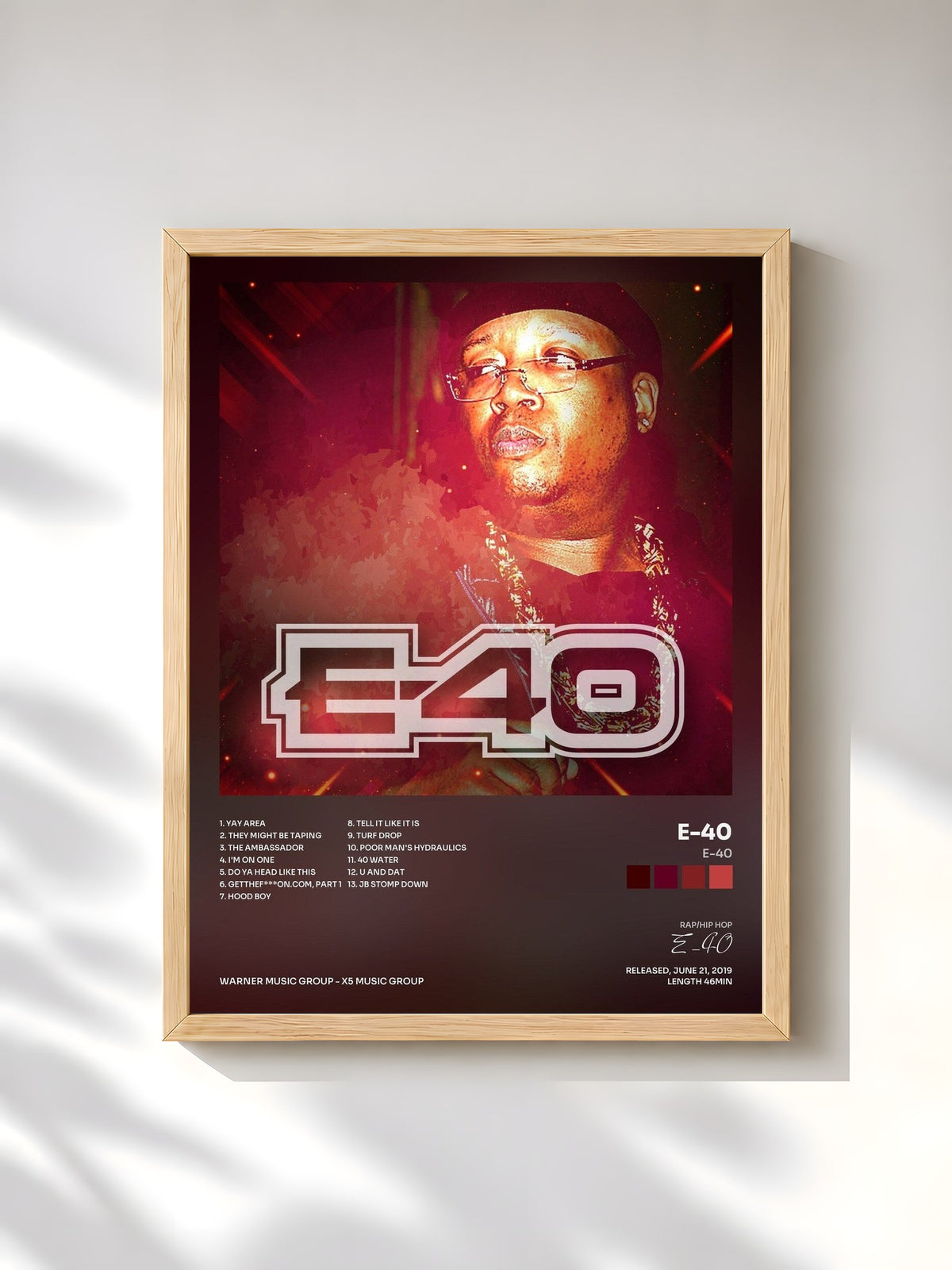 #bois Tableau de l'album E-40 de E-40, cadre en bois brut, imprimé et encadré en France