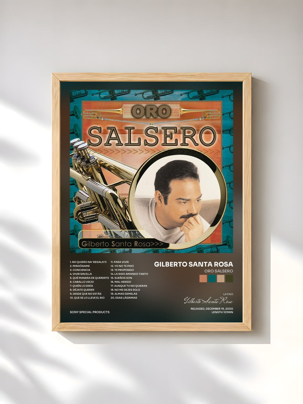 #bois Tableau de l'album Oro Salsero de Gilberto Santa Rosa, cadre en bois brut, imprimé et encadré en France