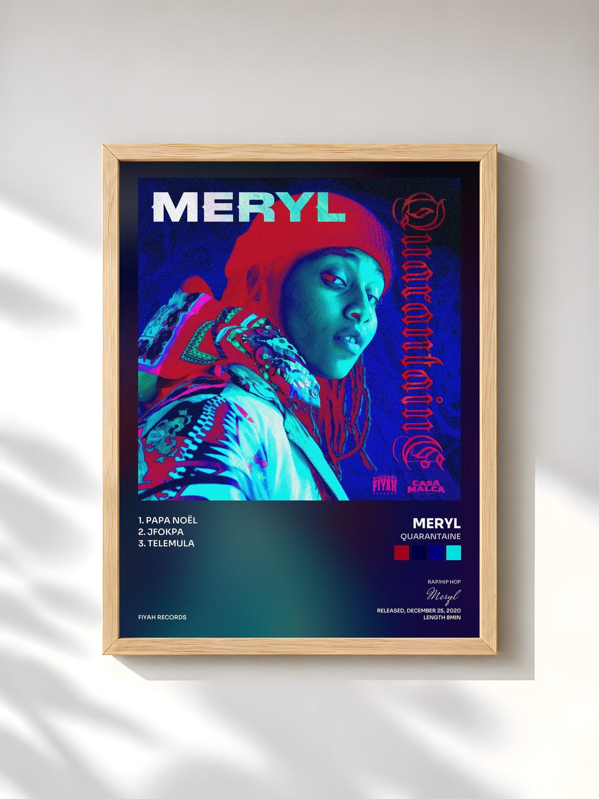 #bois Tableau de l'album Quarantaine de Meryl, cadre en bois brut, imprimé et encadré en France