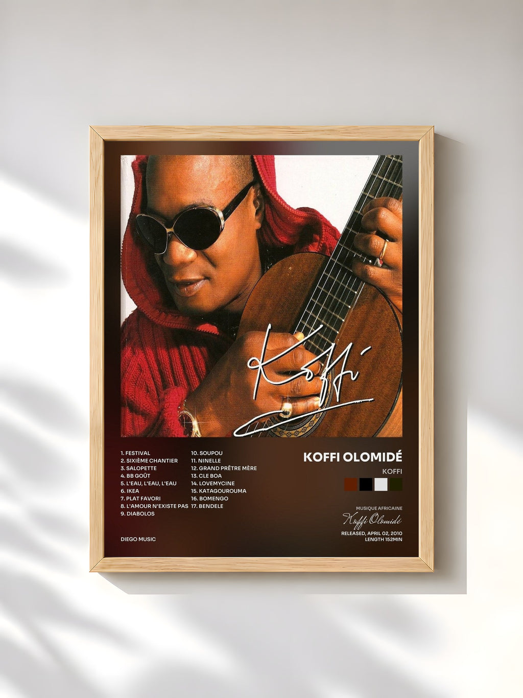 #bois Tableau de l'album Koffi de Koffi Olomidé, cadre en bois brut, imprimé et encadré en France