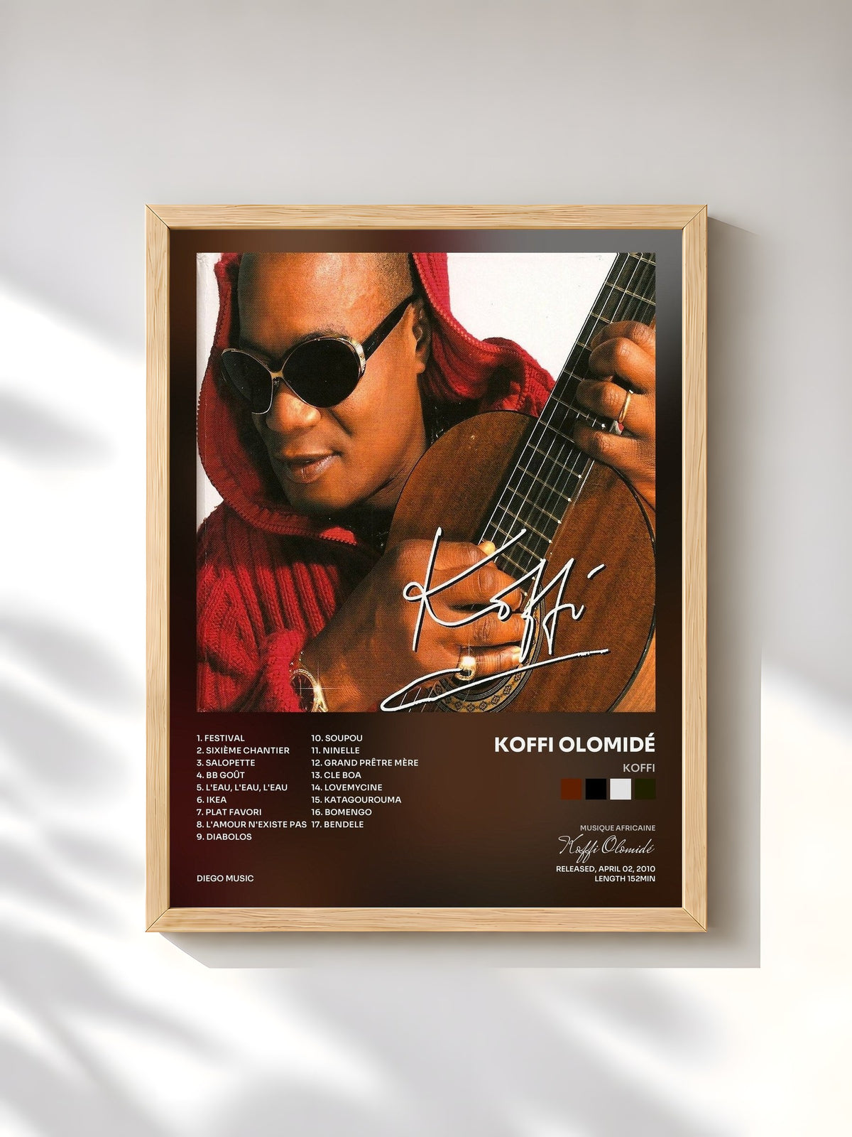 #bois Tableau de l'album Koffi de Koffi Olomidé, cadre en bois brut, imprimé et encadré en France