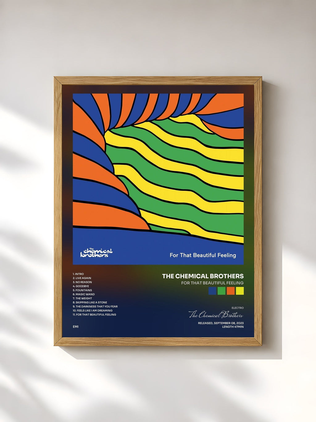 #bois Tableau de l'album For That Beautiful Feeling de The Chemical Brothers, cadre en bois brut, imprimé et encadré en France