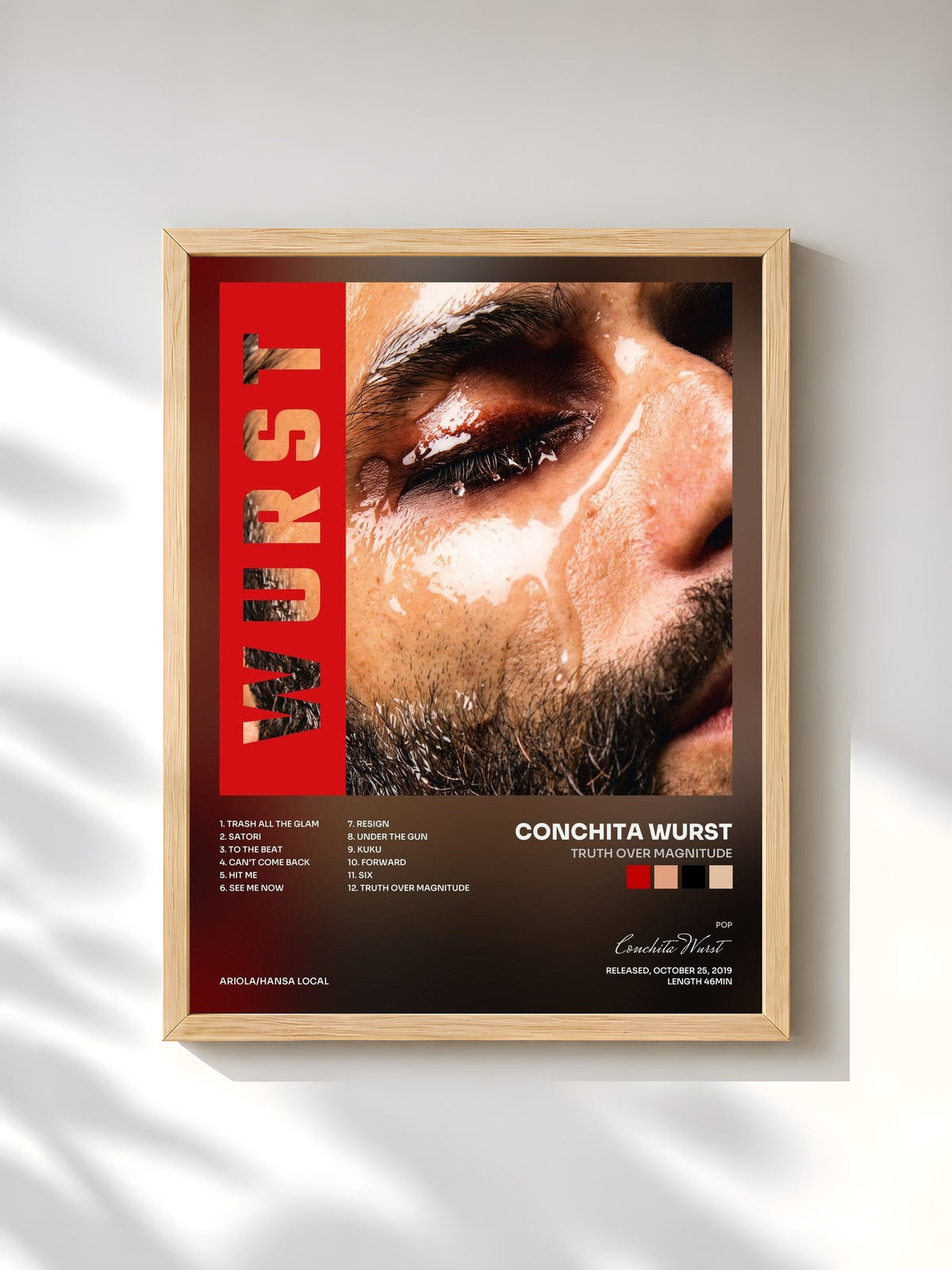 #bois Tableau de l'album Truth Over Magnitude de Conchita Wurst, cadre en bois brut, imprimé et encadré en France