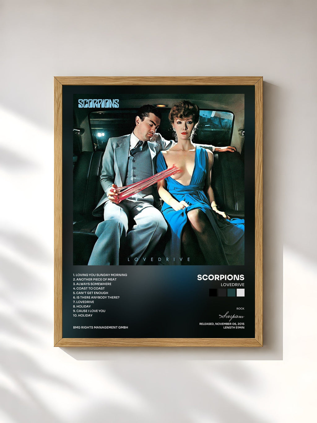 #bois Tableau de l'album Lovedrive de Scorpions, cadre en bois brut, imprimé et encadré en France